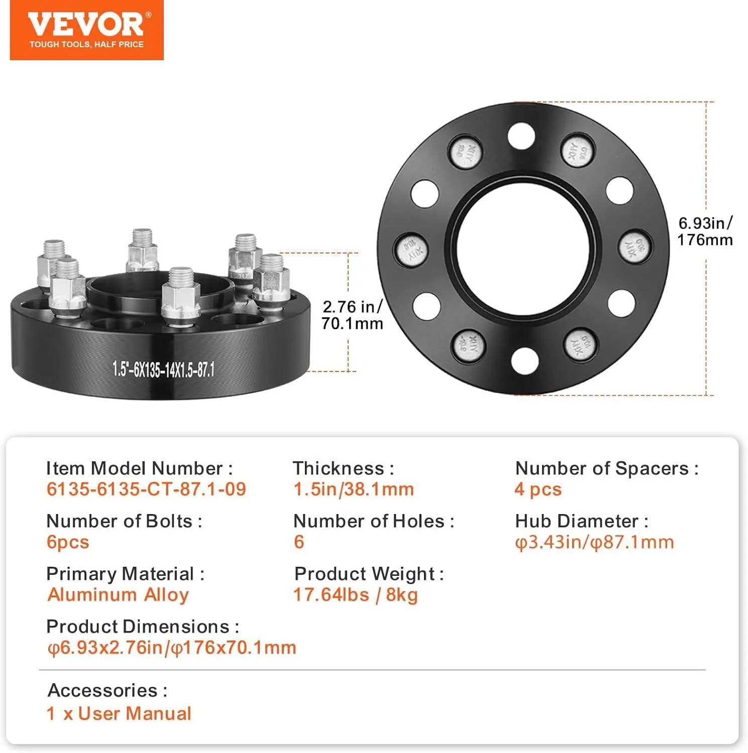 Ford, Lincoln - Wheel Spacers, 1.5" 6"x5.3" image indicator(2)