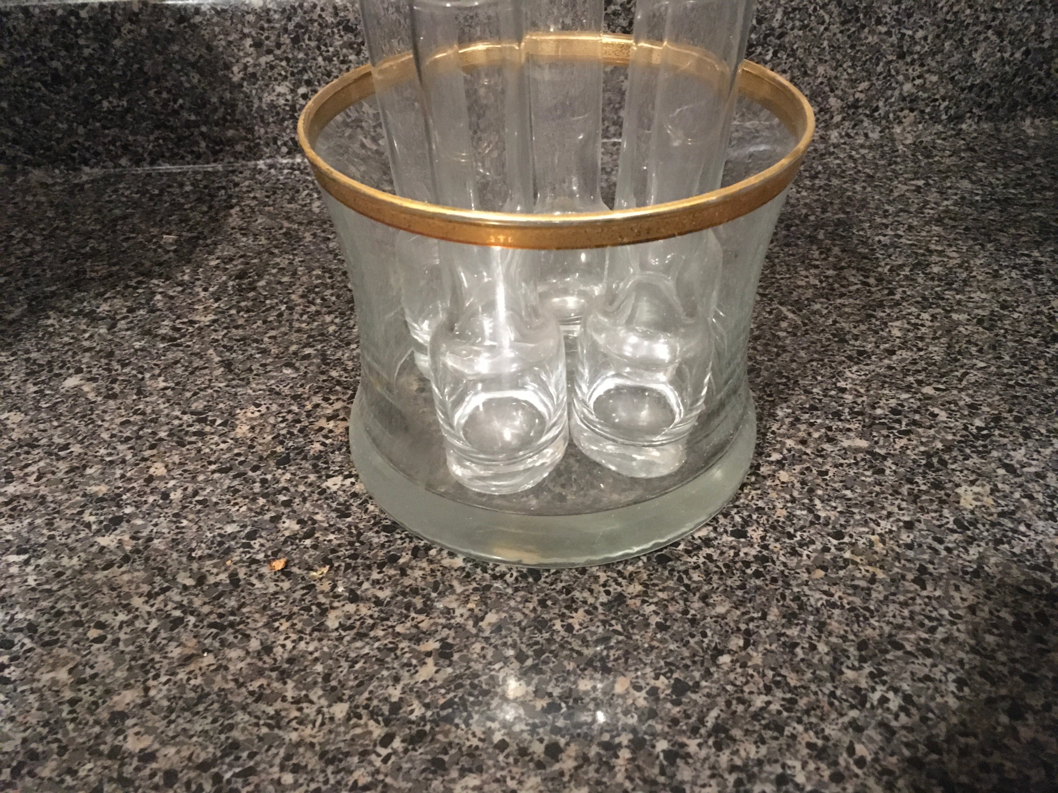 Gold Trimmed Glass pitcher with shot glasses - photo 2