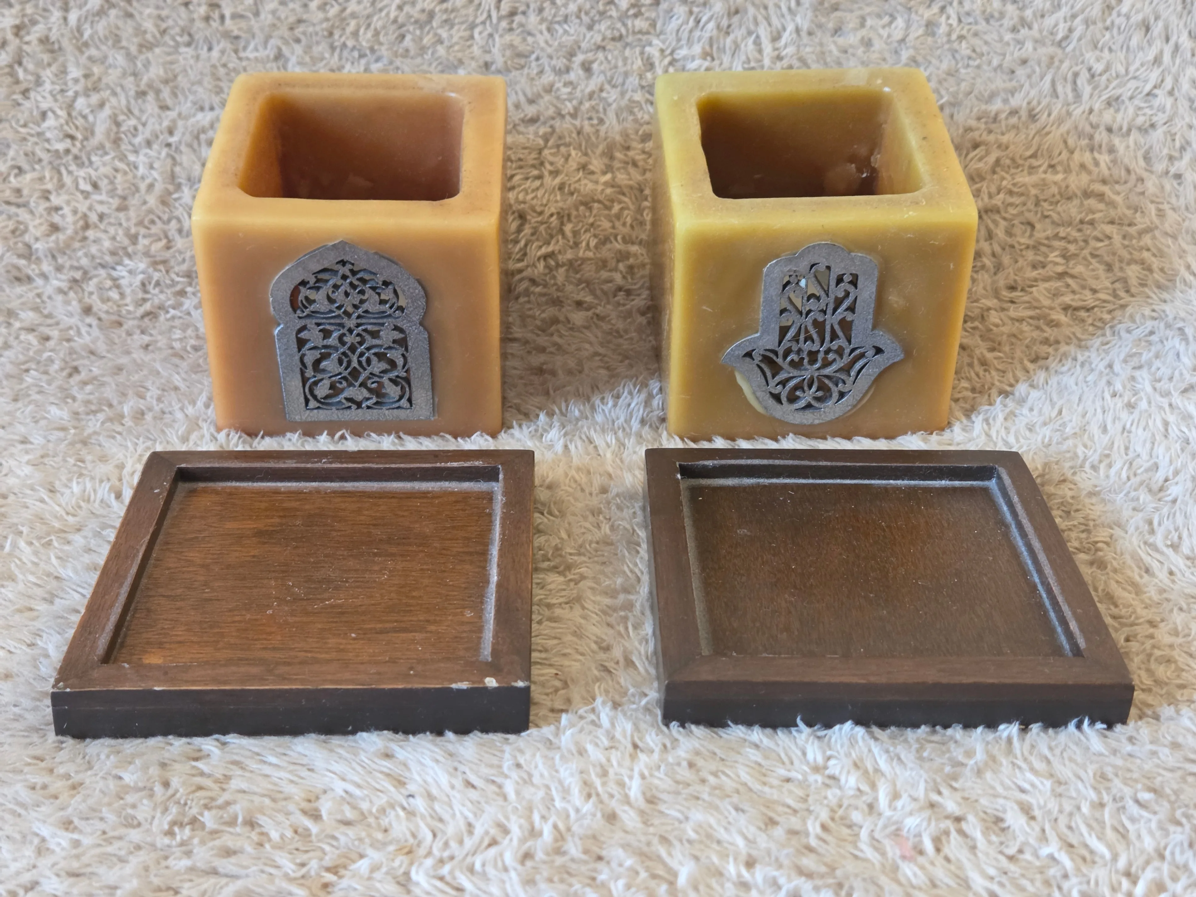 Moroccan Wax Tealight Holders – Pair, Hamsa/Arch image indicator(2)