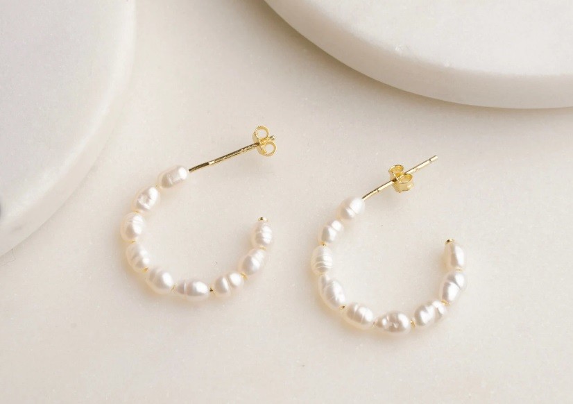 Pearl Hoop Earrings -waterproof, hypoallergenic and tarnish free - photo 2
