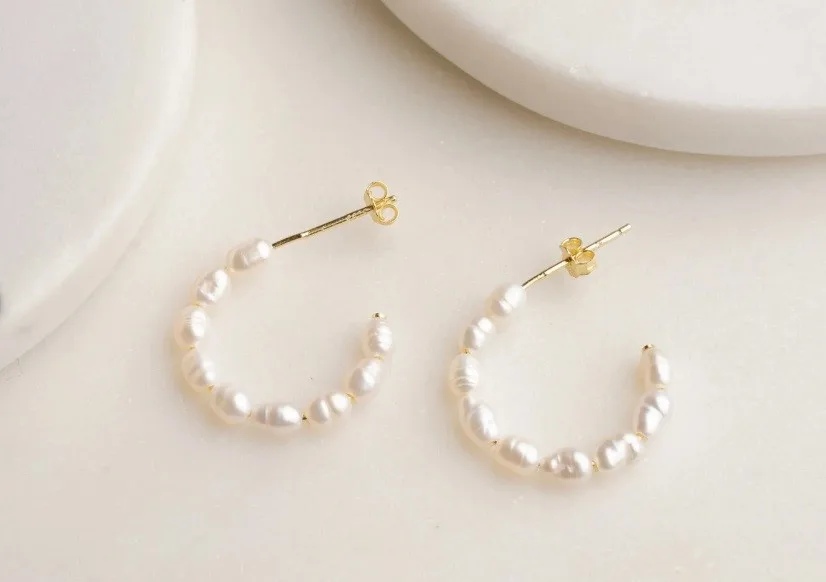 Pearl Hoop Earrings -waterproof, hypoallergenic and tarnish free image indicator(2)