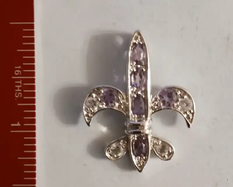 Heraldic Fleur-de-lis Sterling Silver Pendant W/Citrine &Topaz