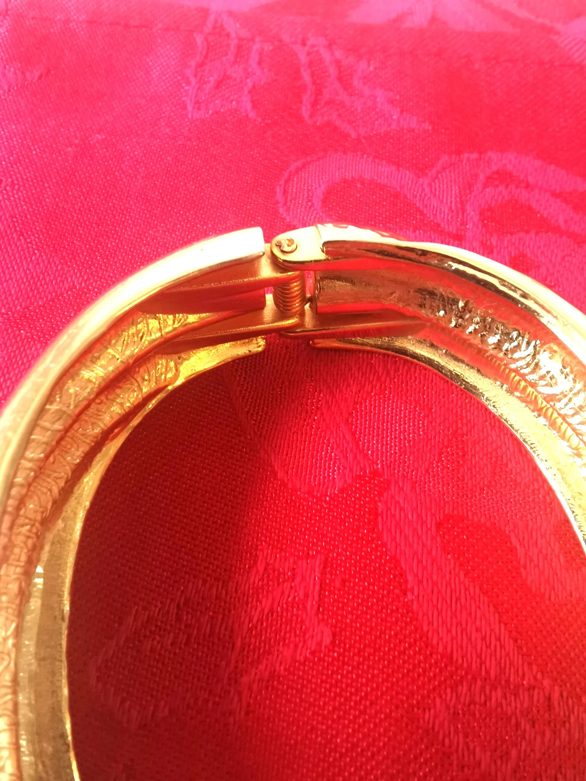Gold Tone Clamper Bracelet Medium, Hinged, Wide, Runway, Vintage image indicator(6)