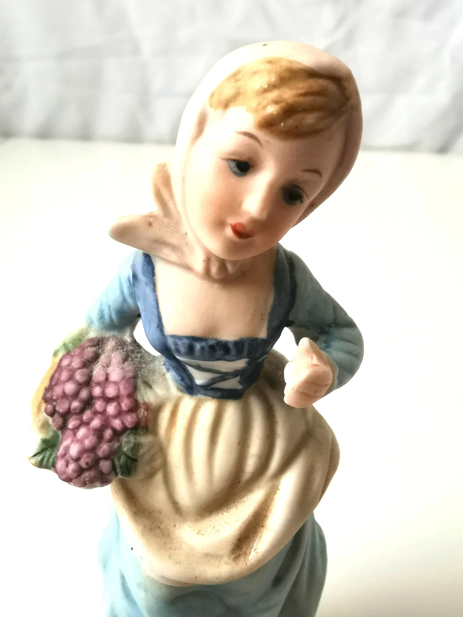 Vintage porcelain Ardalt Girl carrying Basket of Grapes 8" image indicator(3)