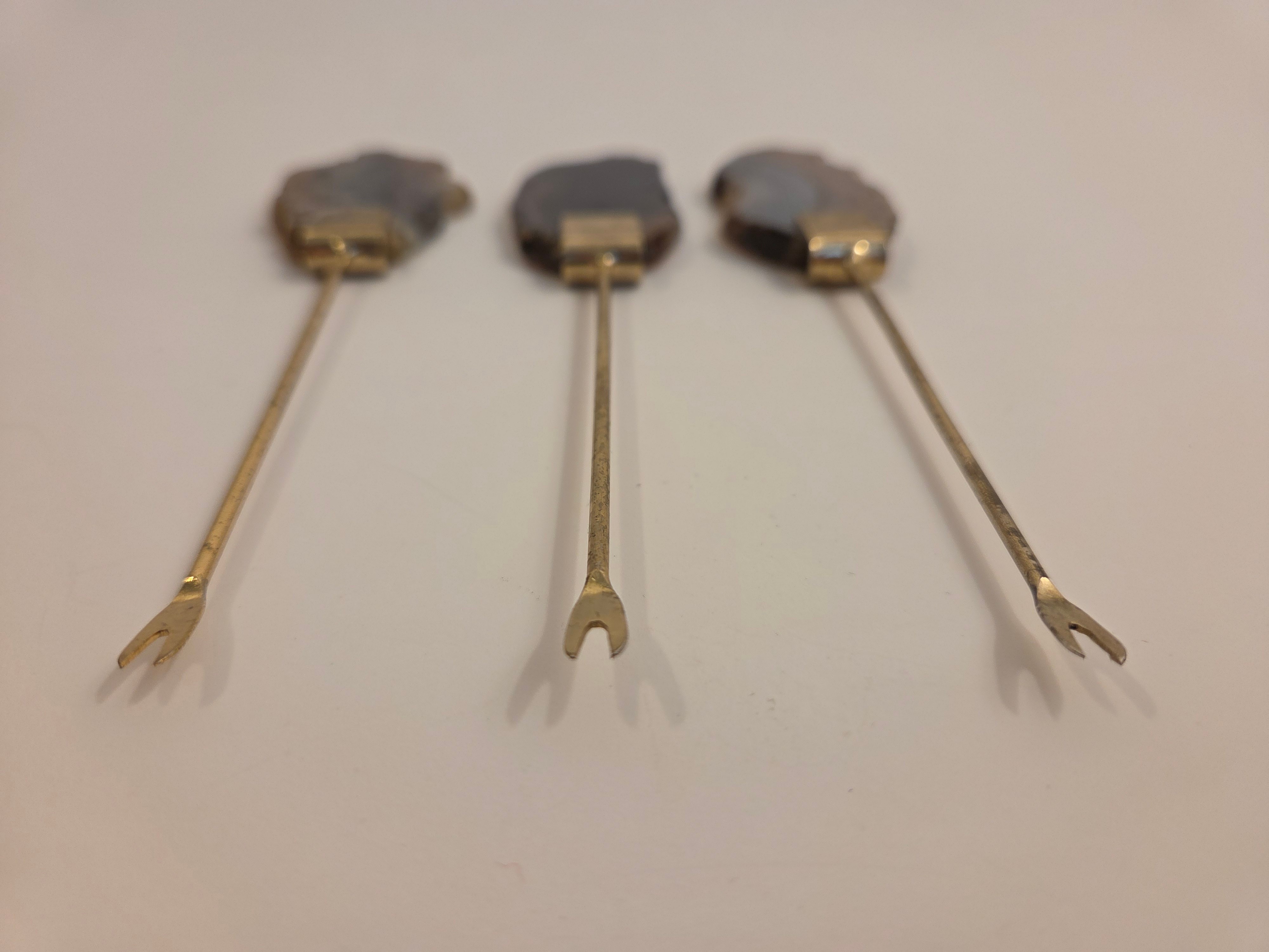 Vintage Agate Stone Cocktail Forks, Set of 3 - photo 3