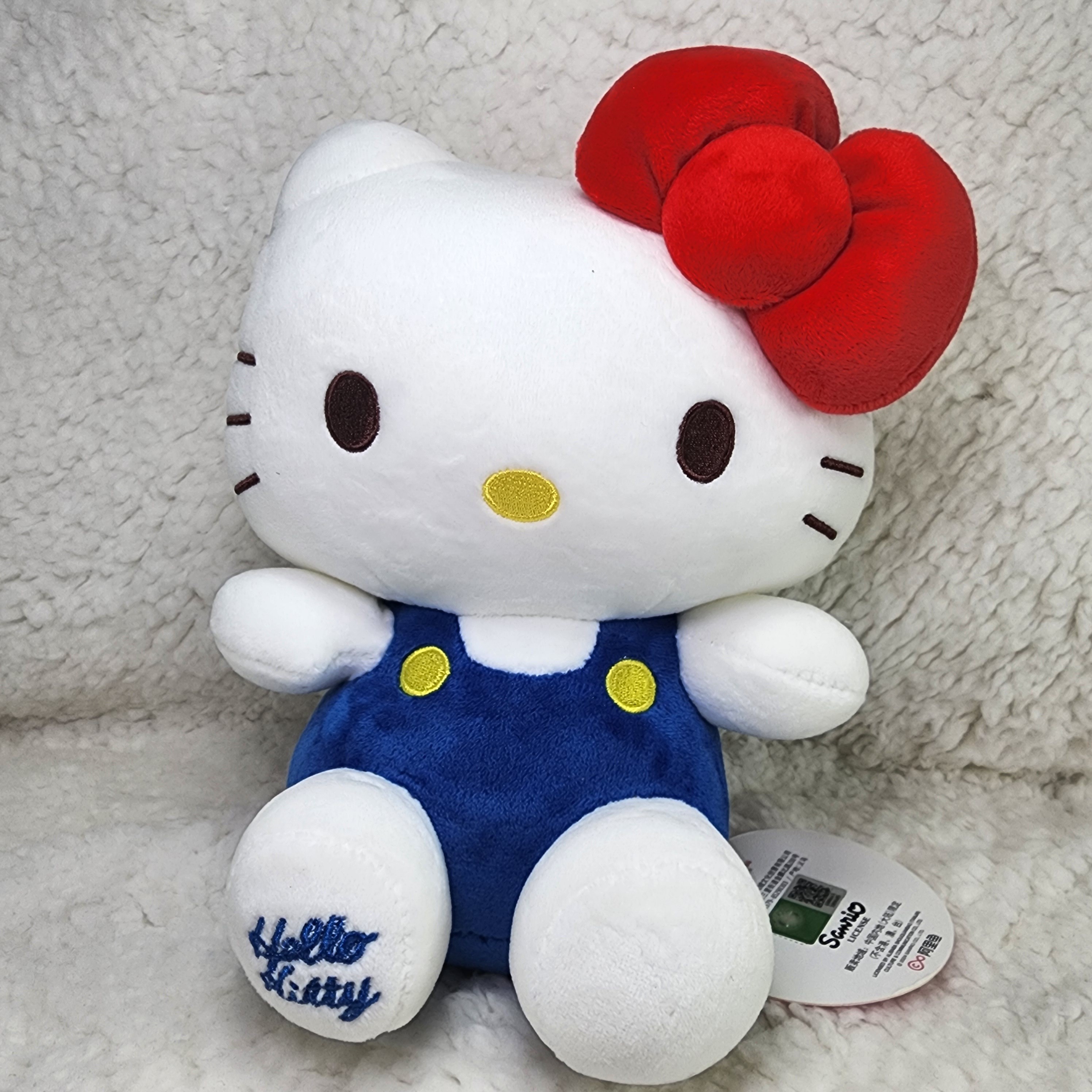 Hello Kitty Plush 9”  Red Bow Blue Overalls Sanrio Stuffed Toy - photo 2