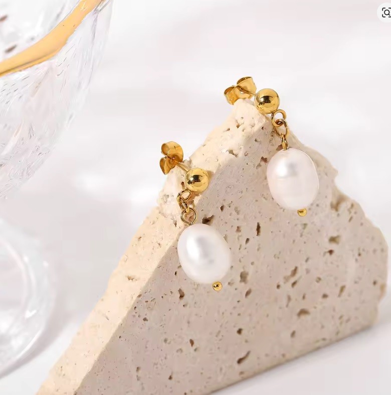 18K Gold Plated Stainless Steel Pearl Earring (Tarnish free) - photo 4