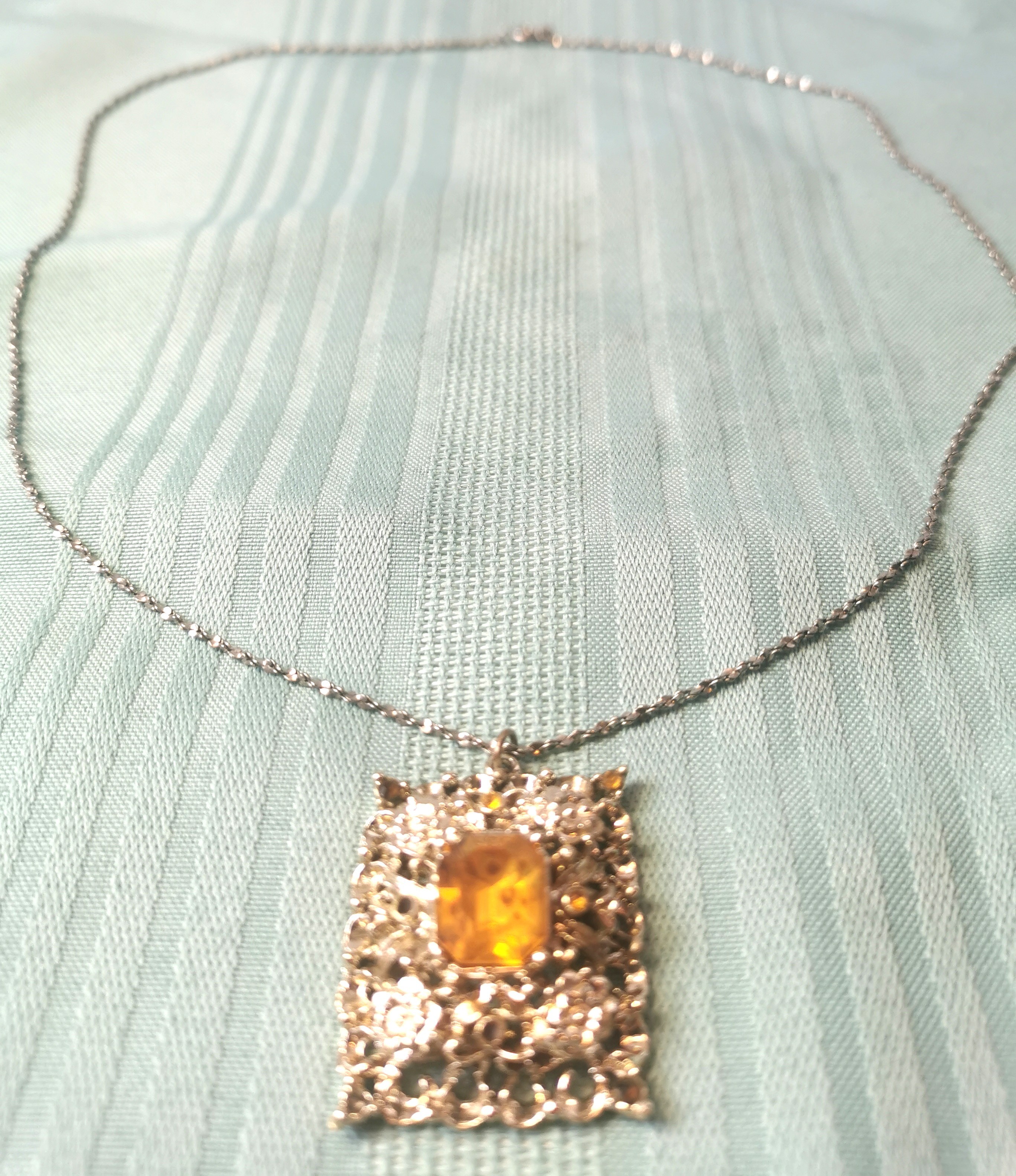 Vintage 80s Statement Necklace Citrine Glass Pendant Retro Costu