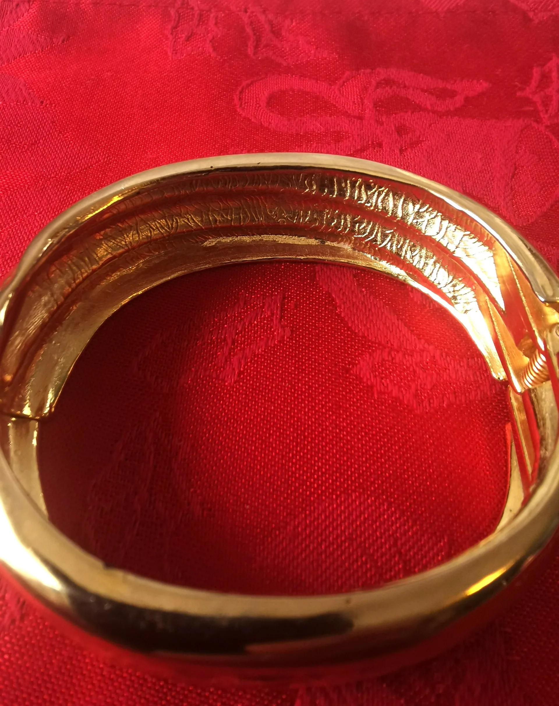 Gold Tone Clamper Bracelet Medium, Hinged, Wide, Runway, Vintage image indicator(5)