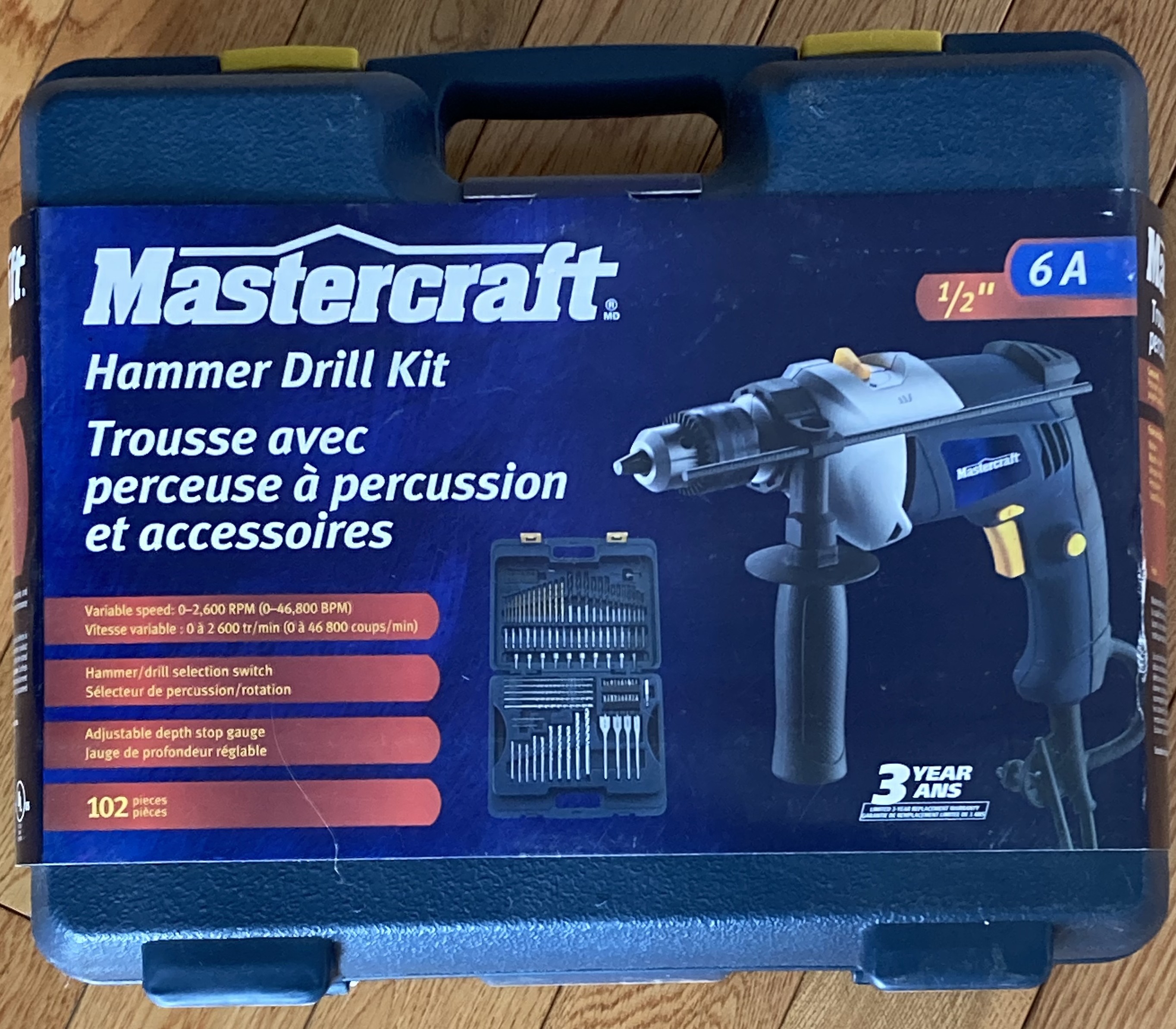 Mastercraft Corded Hammer Drill Kit, drill plus 100-pc, 1/2", 6A - photo 2
