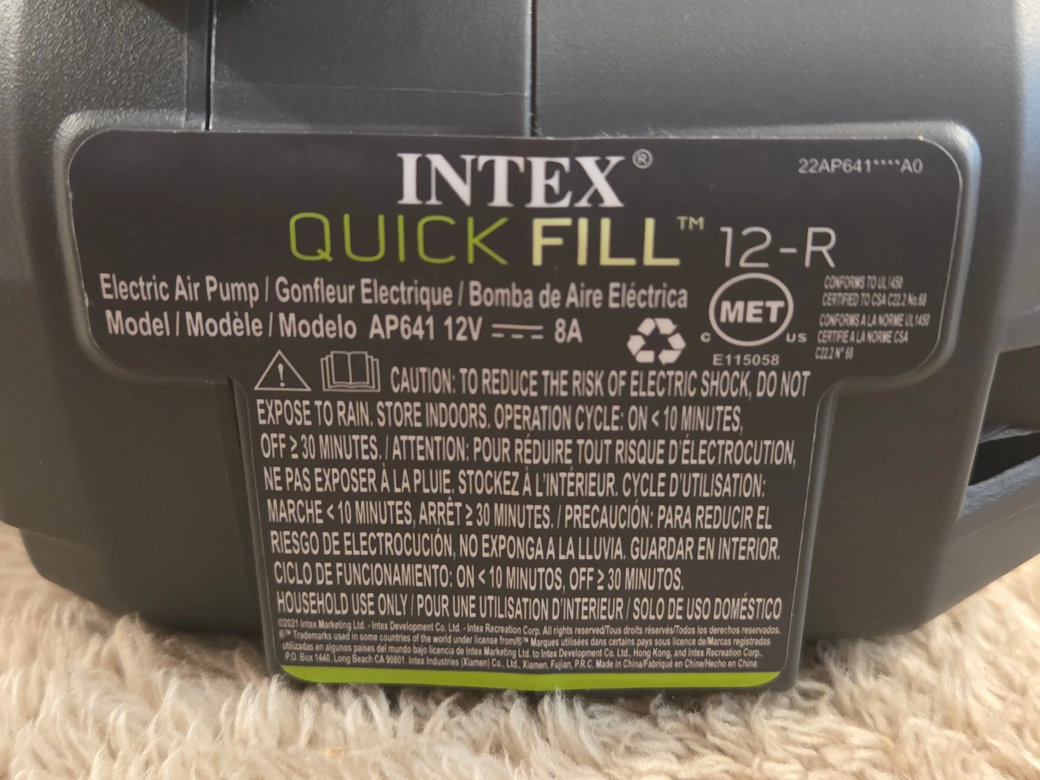 Intex Quick-Fill 12-R Rechargeable Air Pump, 110-120V image indicator(9)