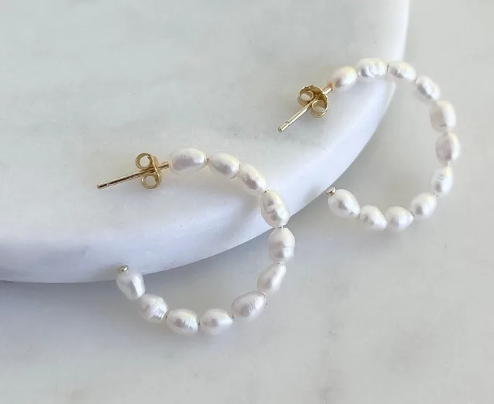 Pearl Hoop Earrings -waterproof, hypoallergenic and tarnish free