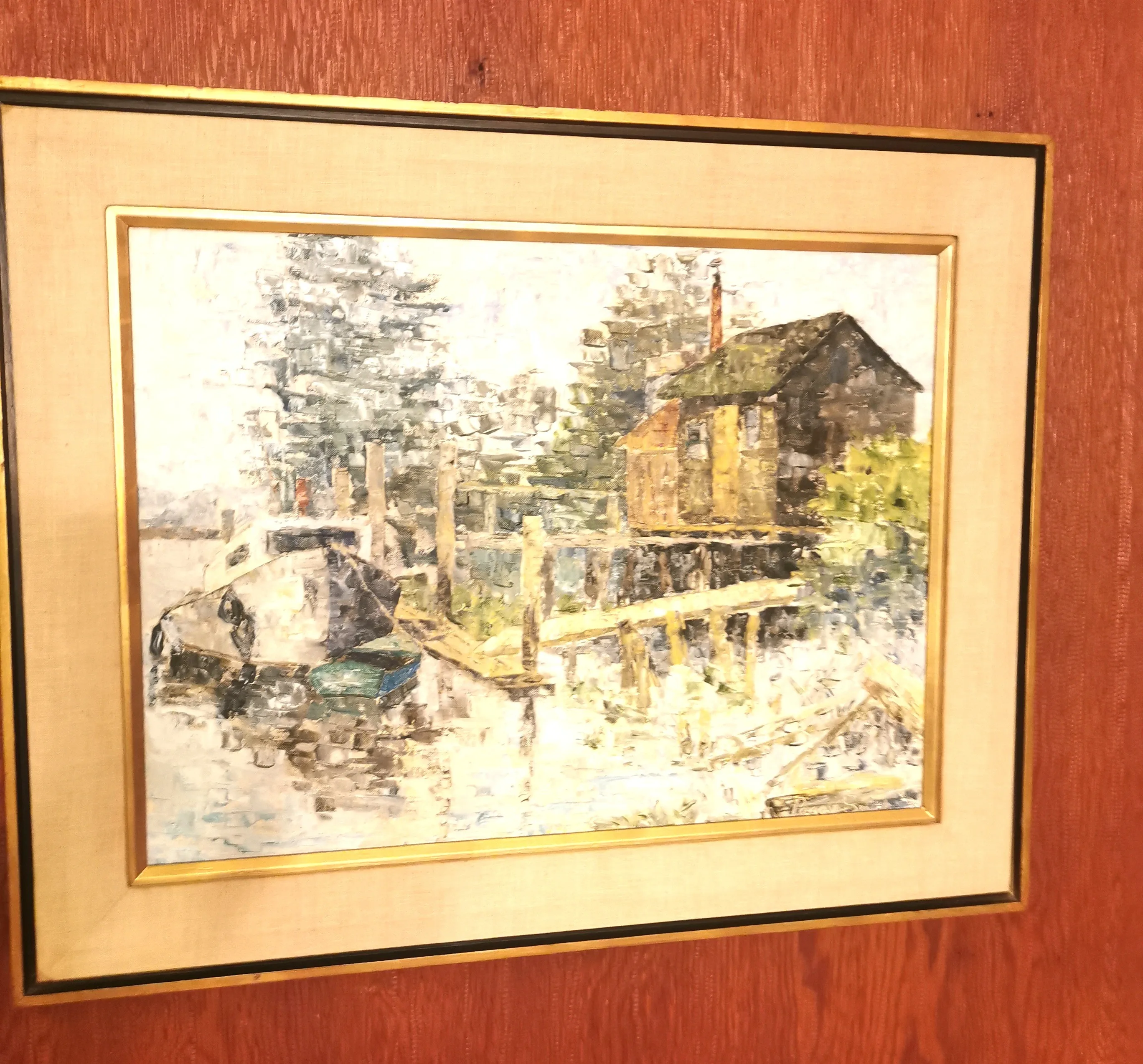 Original Oil Painting Waterfront by Peggy Hill Signed 1974 image indicator(8)