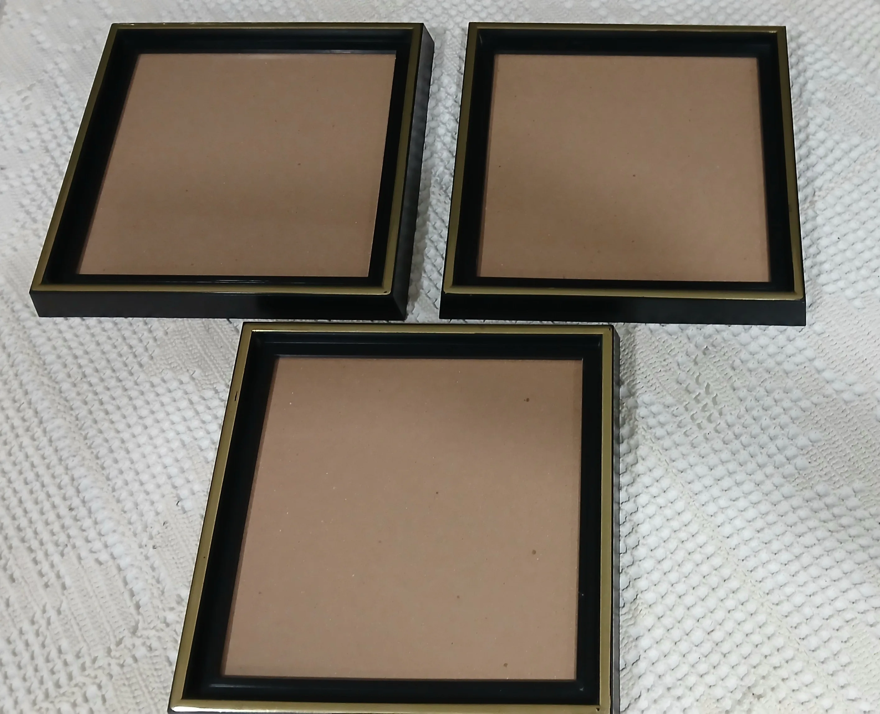 Set of 3 Plastic Black & Gold Frames with Glass, Good Condition