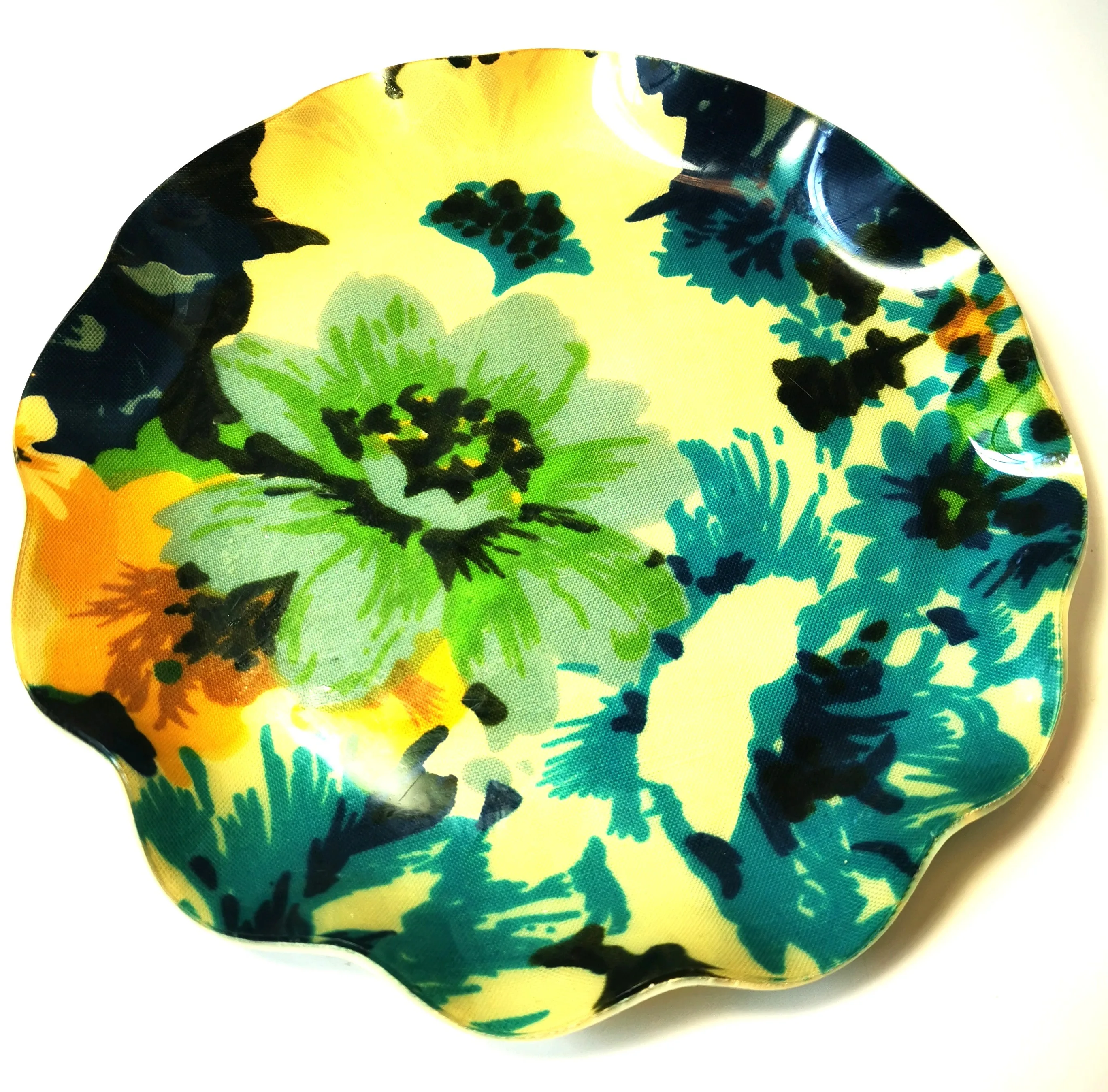 Plate 1960s Floral Fabric & Resin Tray includes Plate Stand image indicator(7)