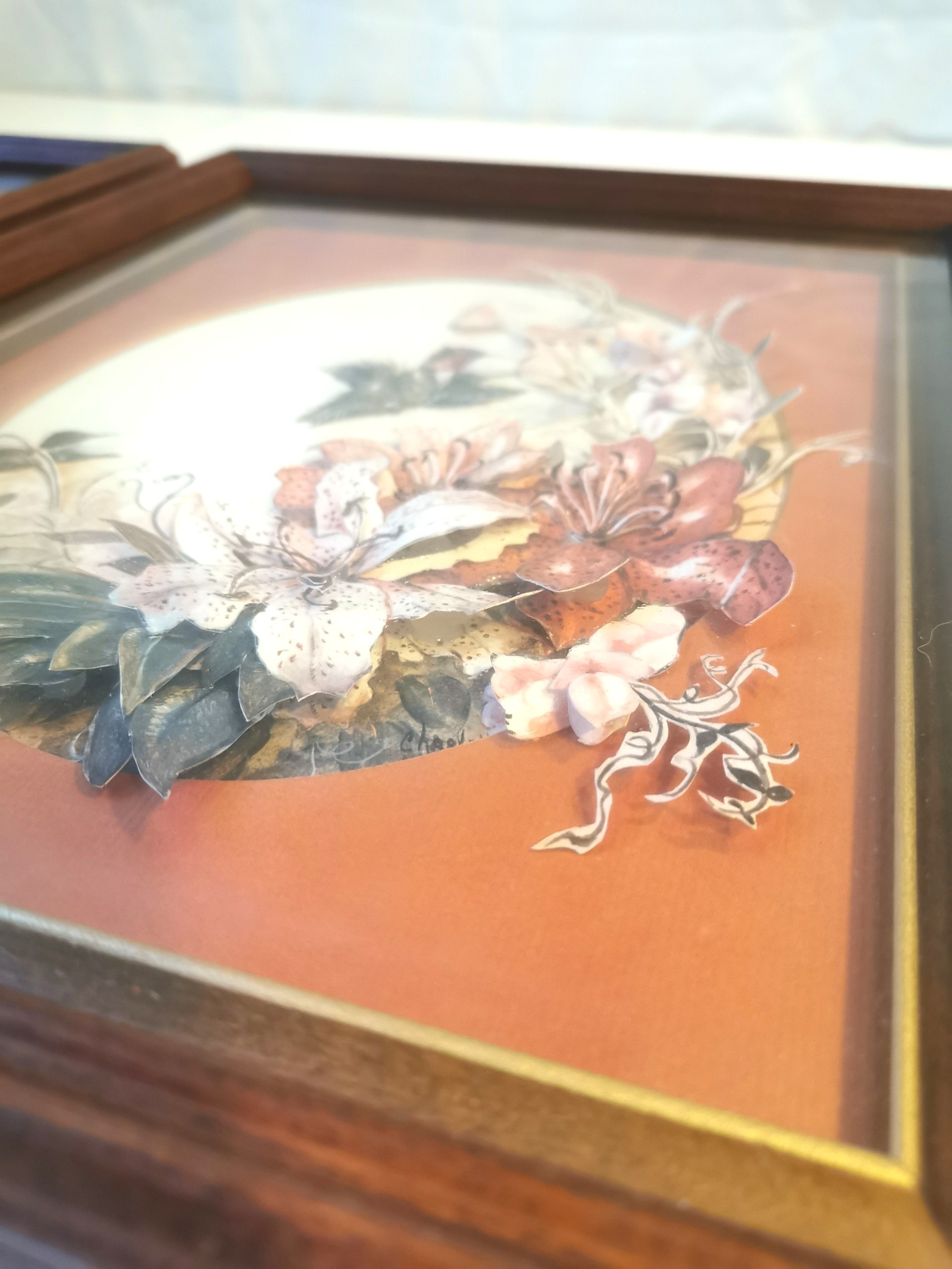 Pair 1980s 3D Paper Tole Art - Hummingbird & Tiger Lily - photo 4