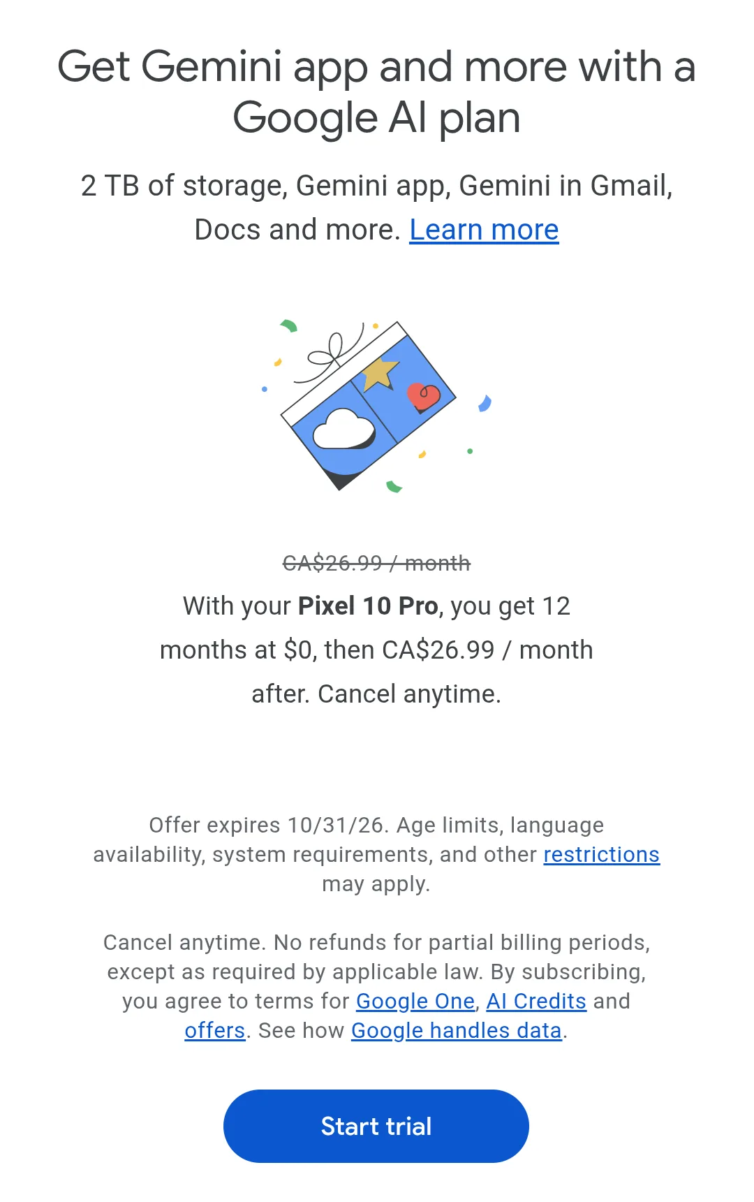 Google AI Pro 1 year subscription