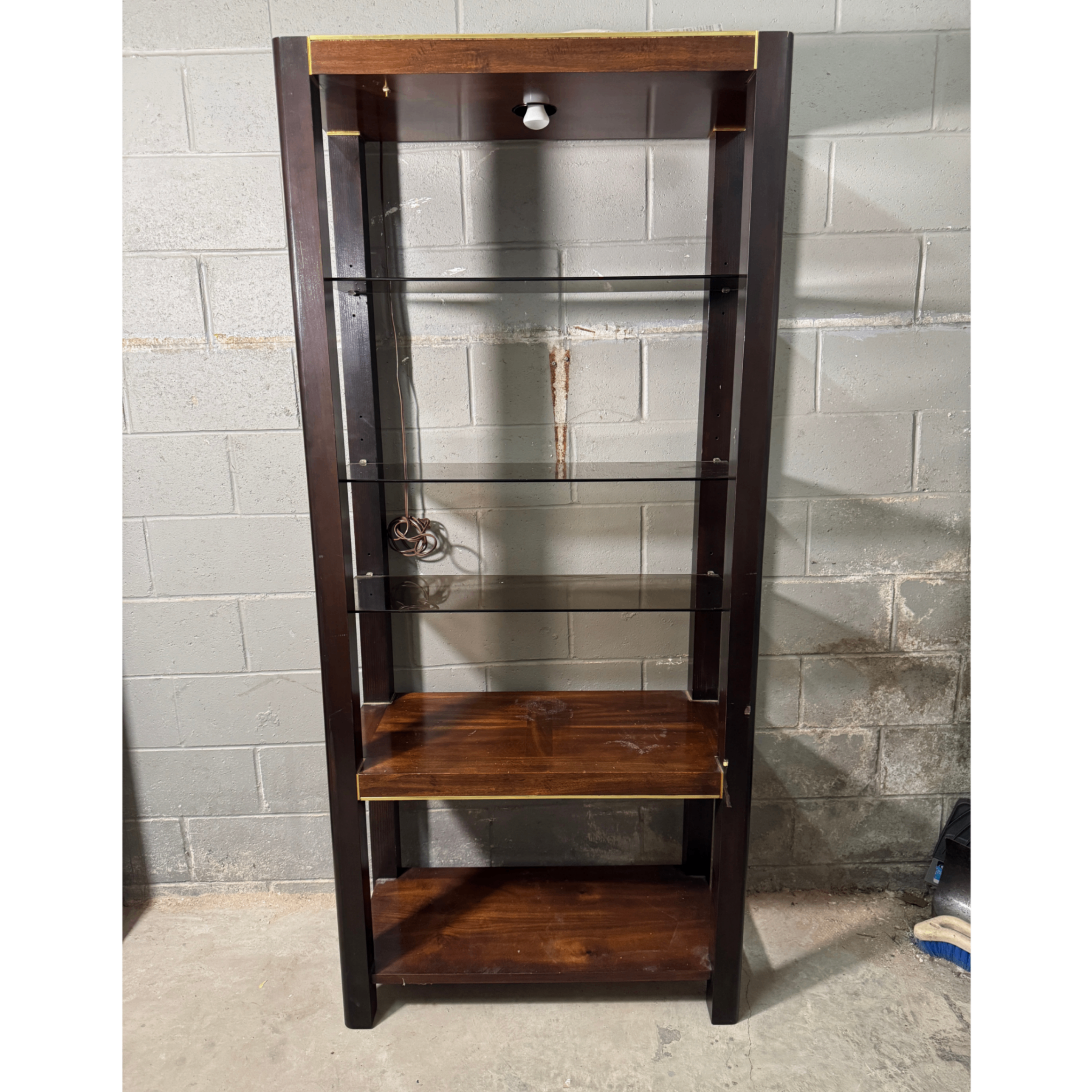 Brown Wood & Glass Display Shelf