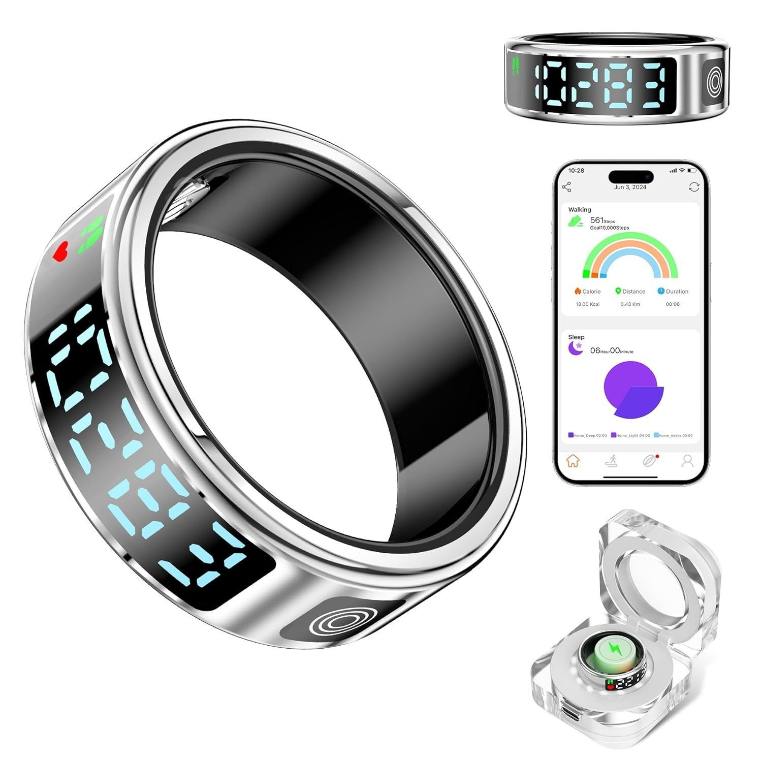 Smart Ring with Display, Health Tracker, Bluetooth, Size 12 - photo 2