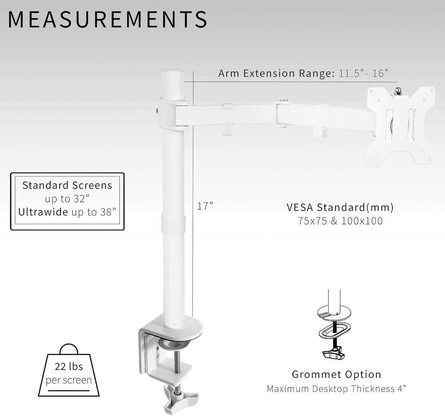 New White Monitor Desk Mount - Up to 32" - photo 2
