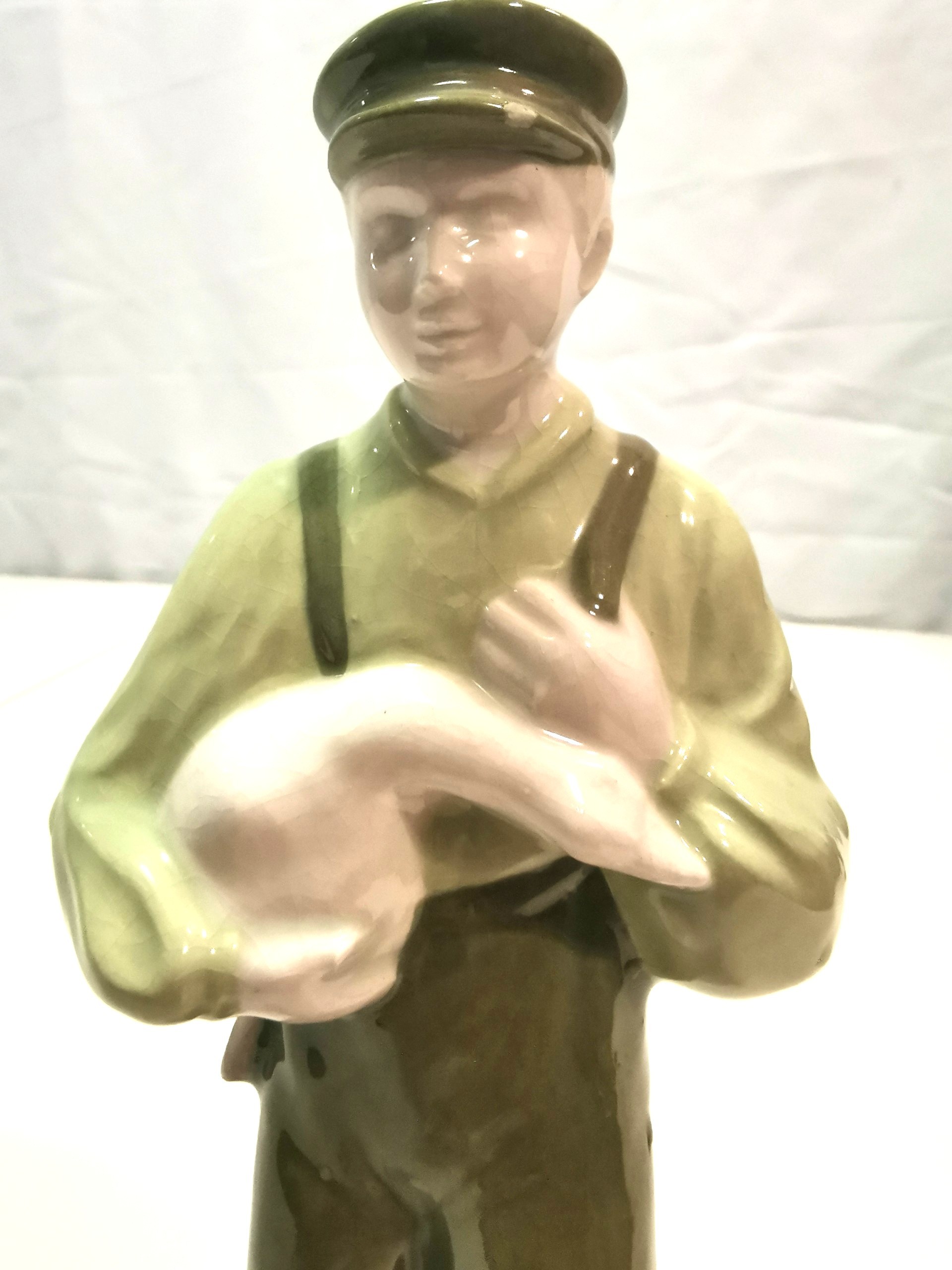 Vintage 9" Porcelain Dutch Boy with Goose Figurine, Clogs 1960s - photo 2