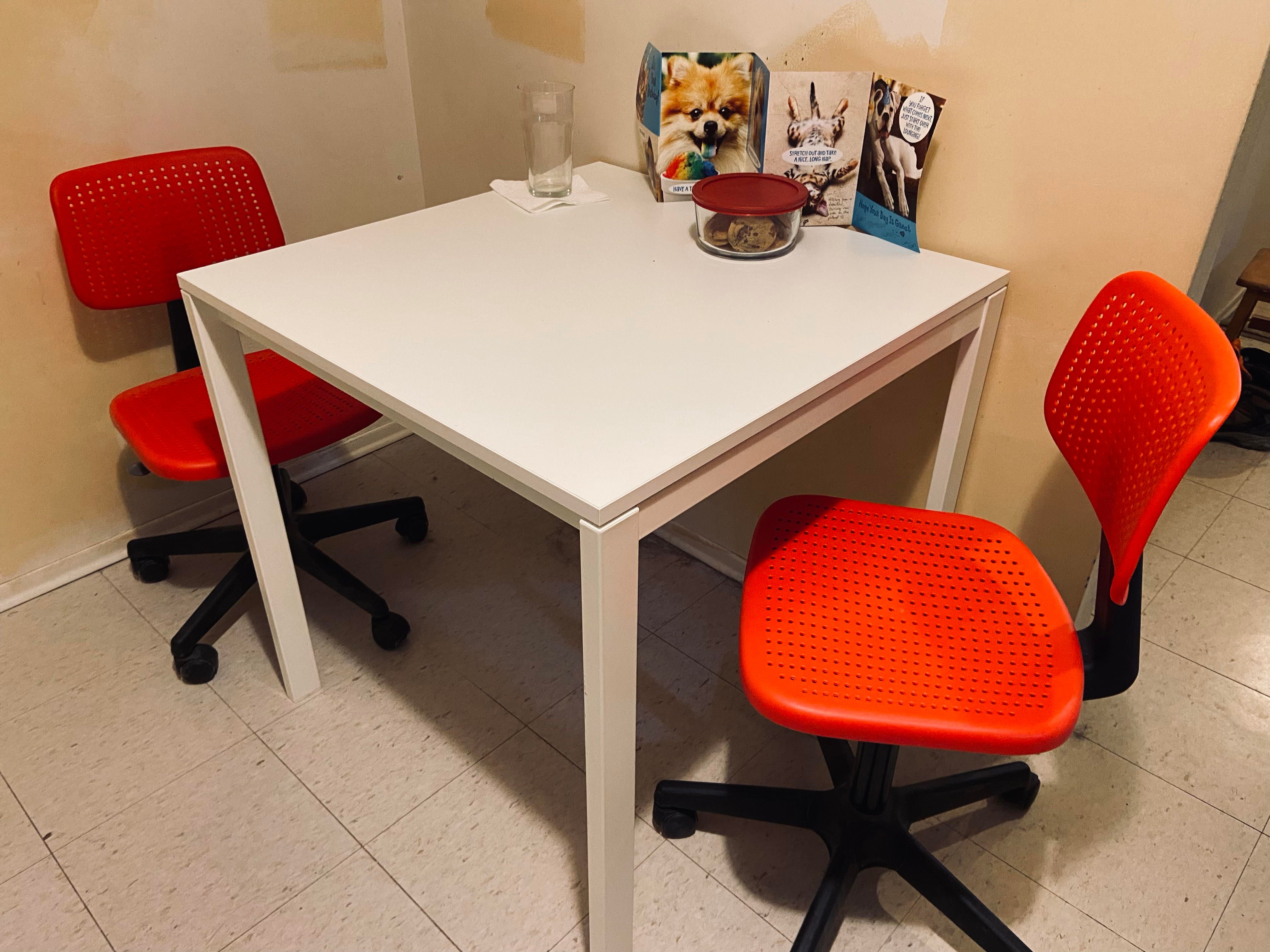 Small white square kitchen table