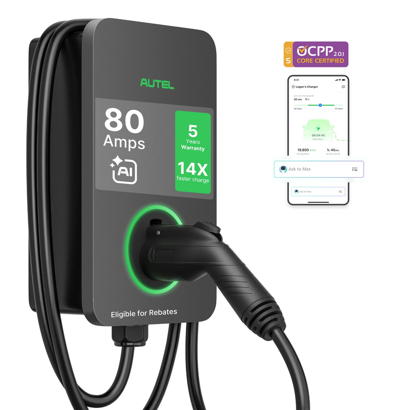Autel MaxiCharger Electric Vehicle Charger AI Level 2 App 80 Amp