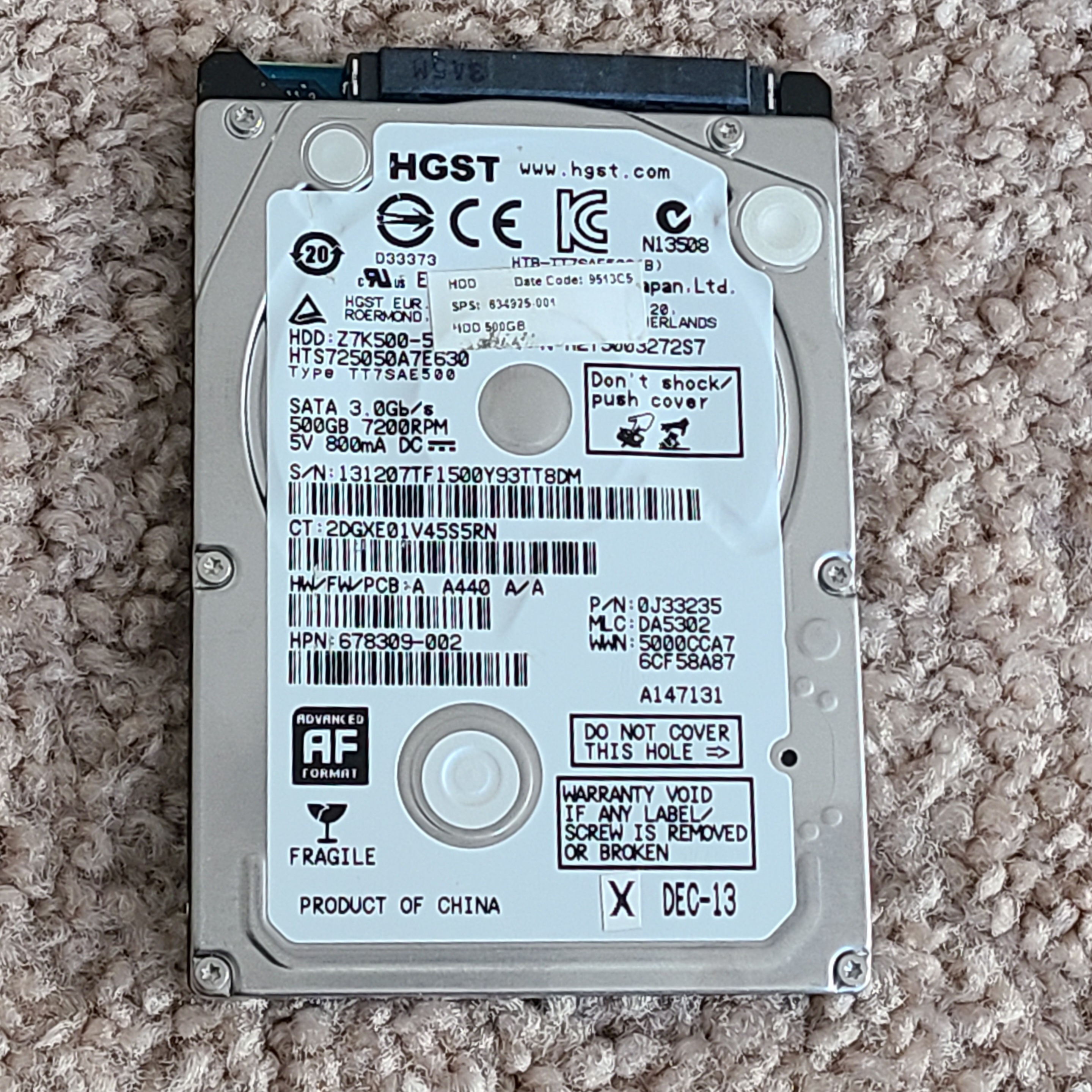 HGST 2.5" 500GB internal hard drive (1 pc)