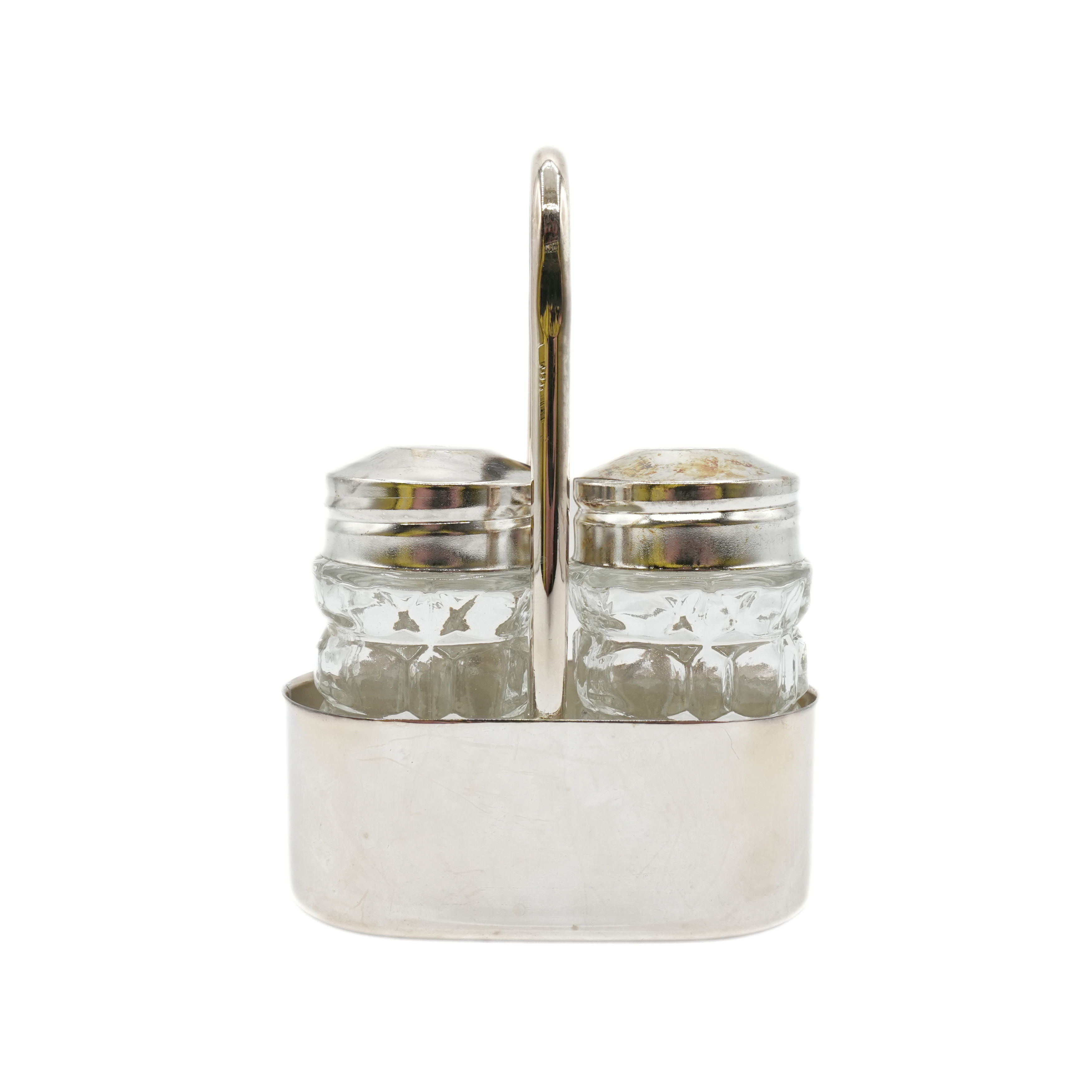 Vintage Glass Salt & Pepper Shakers with Silver Holder - photo 3