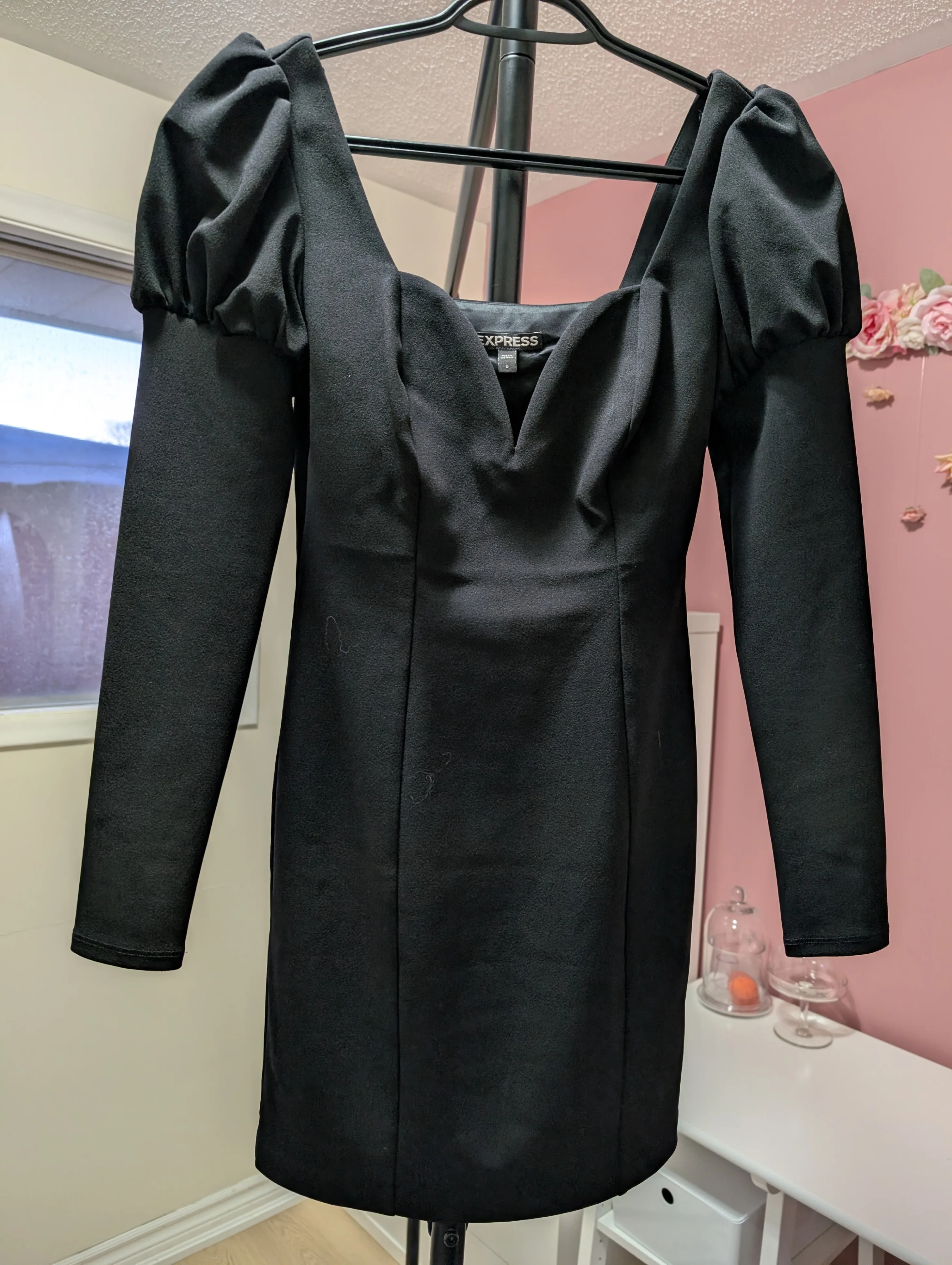 Size 0 Express Black Puff Sleeve Mini Dress