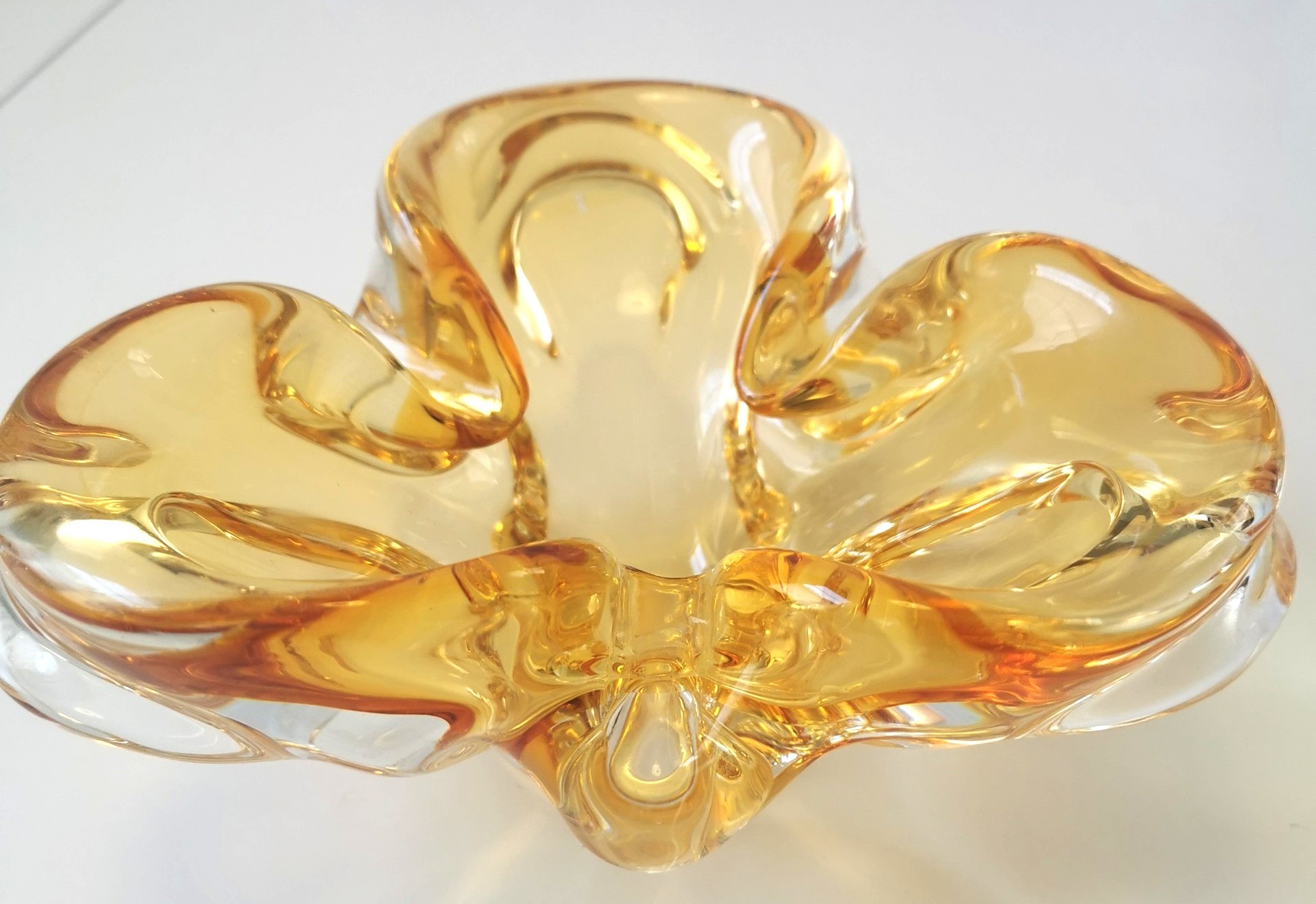 Murano Sommerso Art Glass Bowl Amber Yellow Geode - Italy 1960s