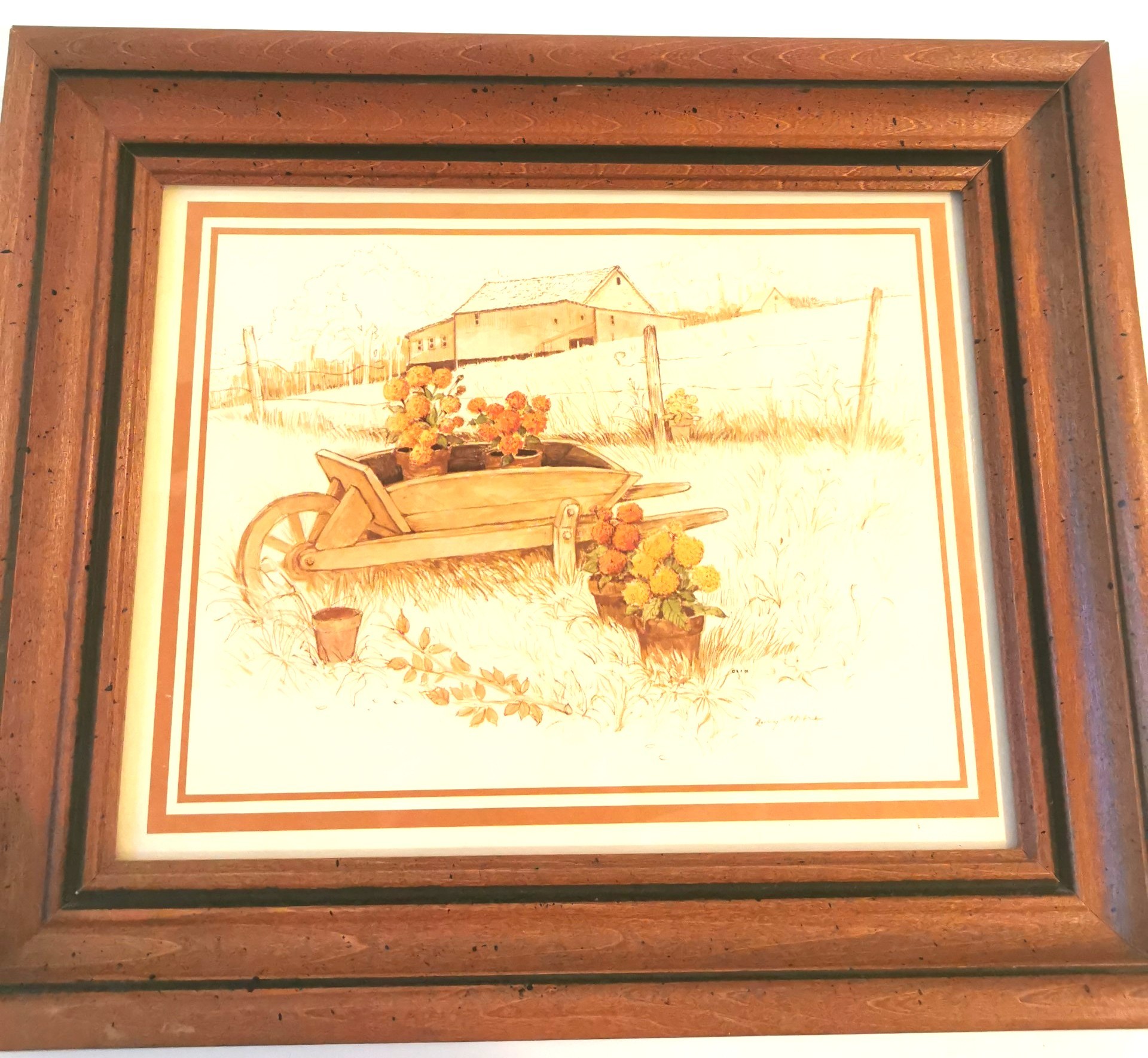 Wesley Hall Wood Prints Wishing Well Wheelbarrow 1970s 12.5x10.5 - photo 3