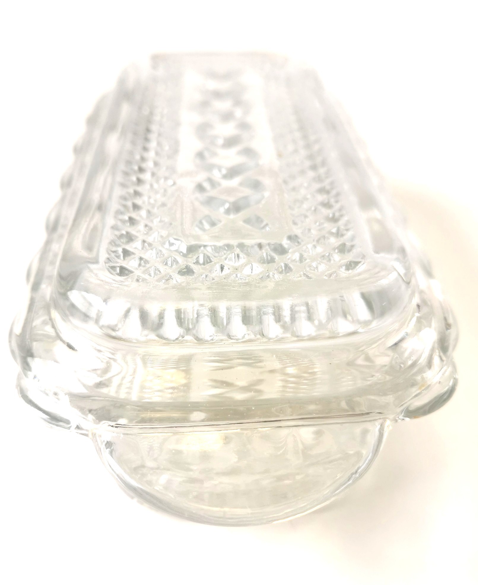 Anchor Hocking Wexford Glass Butter Dish Diamond Cut 70s USA - photo 3