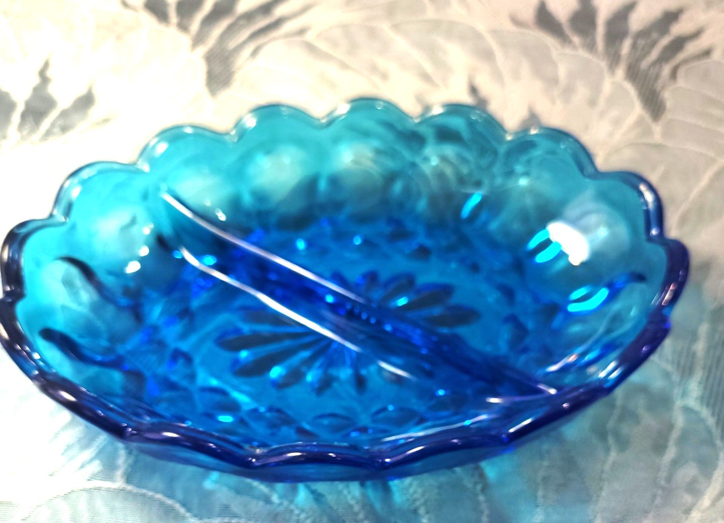 Vintage Anchor Hocking Fairfield Blue Glass Divided Relish Dish - photo 4