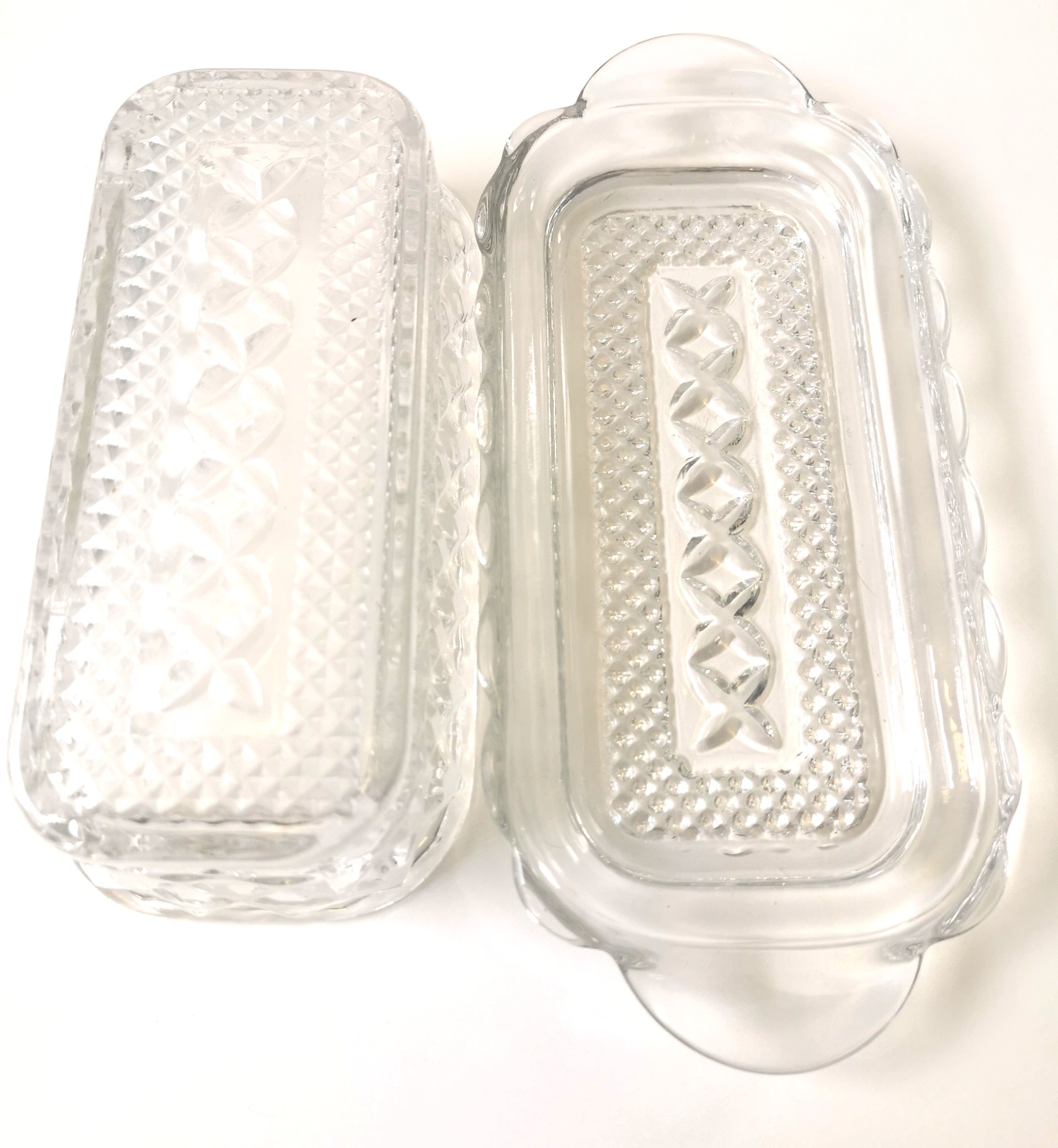 Anchor Hocking Wexford Glass Butter Dish Diamond Cut 70s USA - photo 5