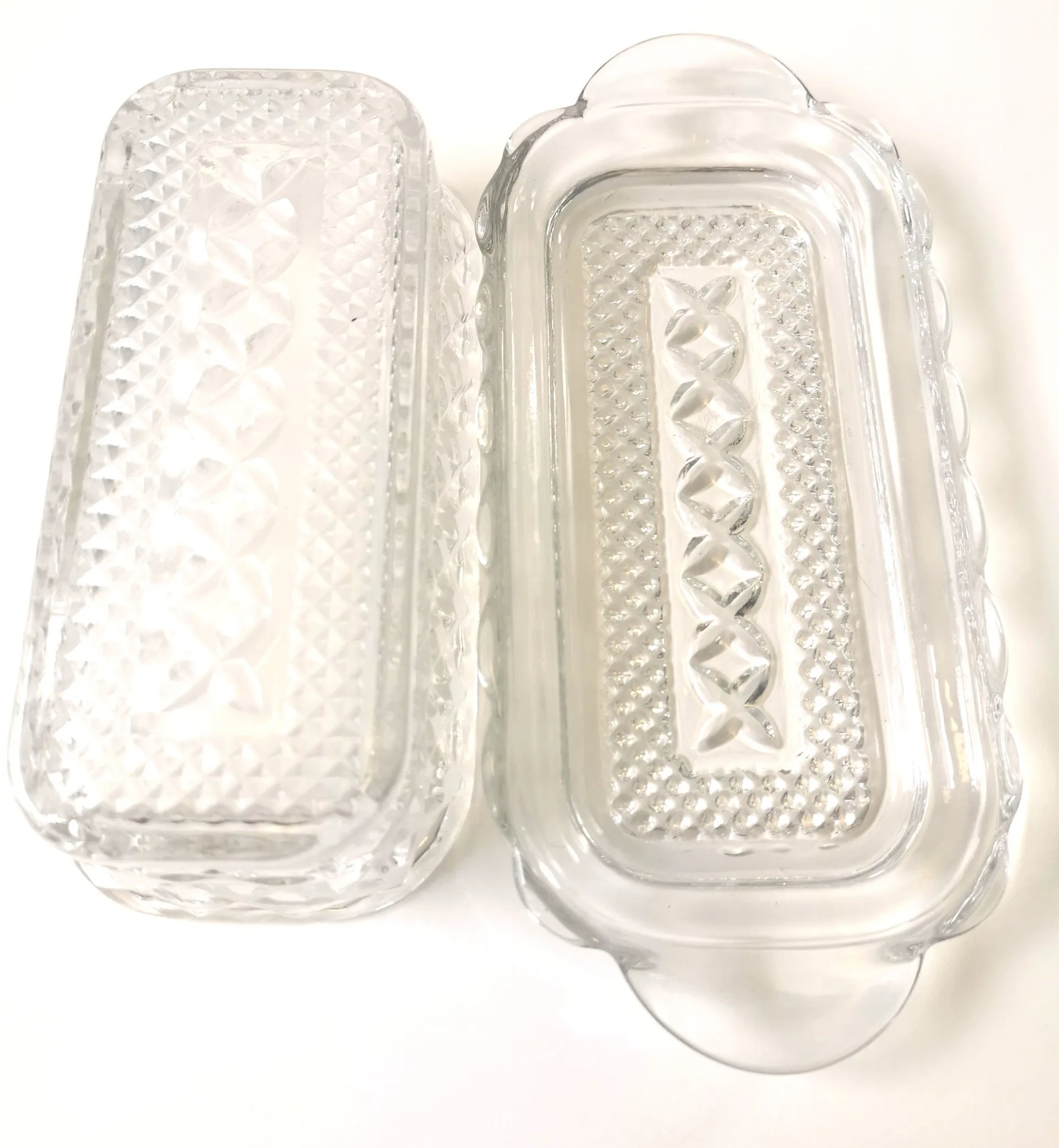 Anchor Hocking Wexford Glass Butter Dish Diamond Cut 70s USA image indicator(5)