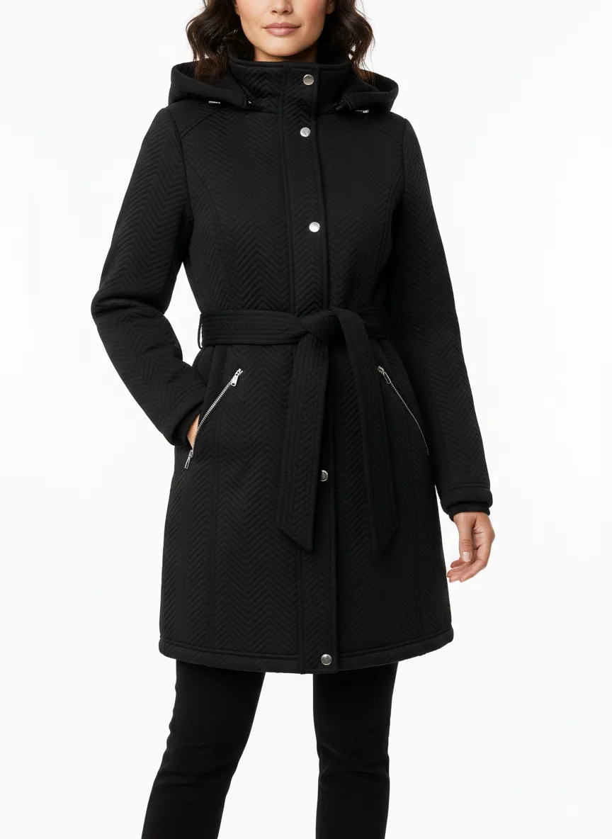 Womens Weatherproof Winter Jacket, Quilted Coat Hooded Belted, S