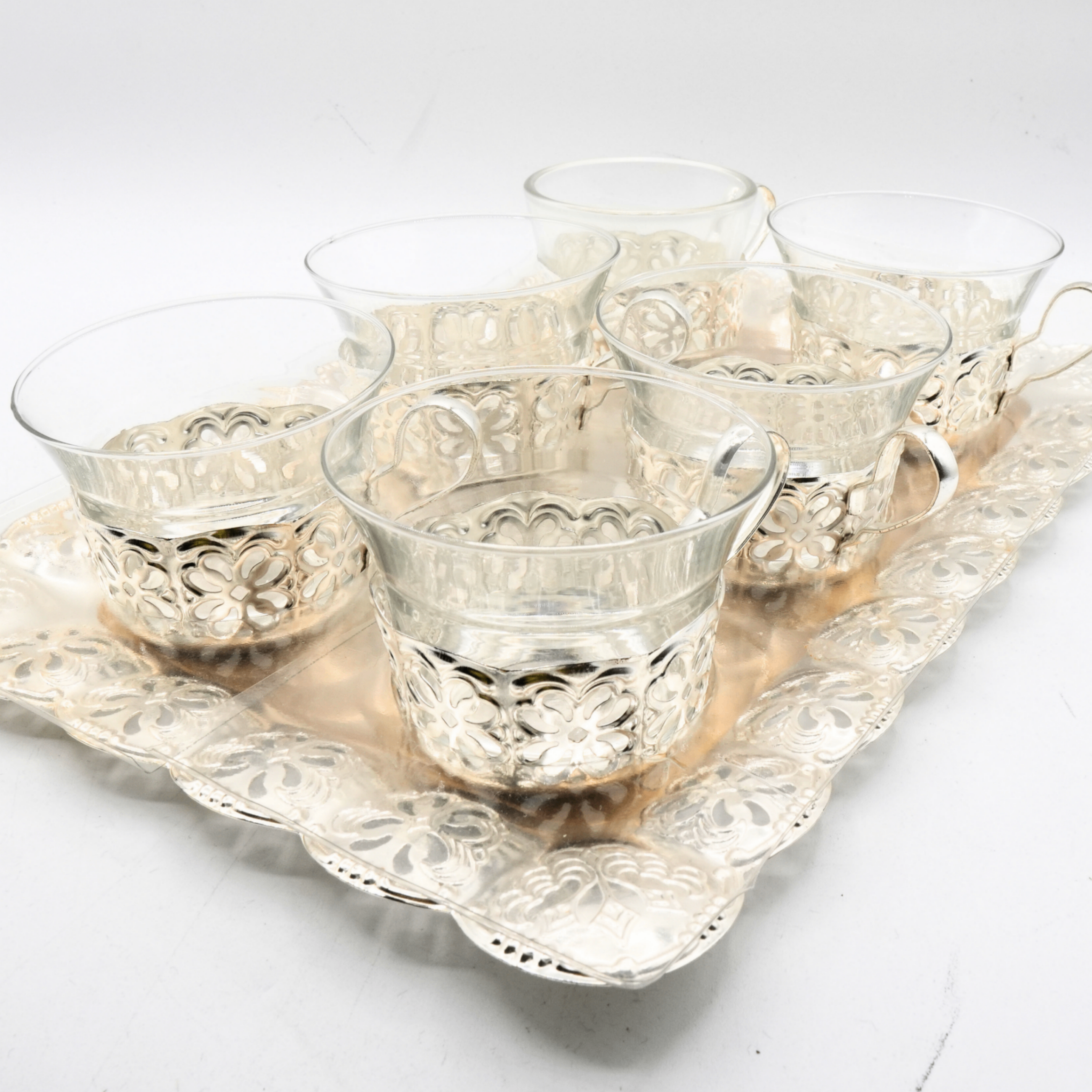 Glass Tea Cups with Silver Tray - photo 2