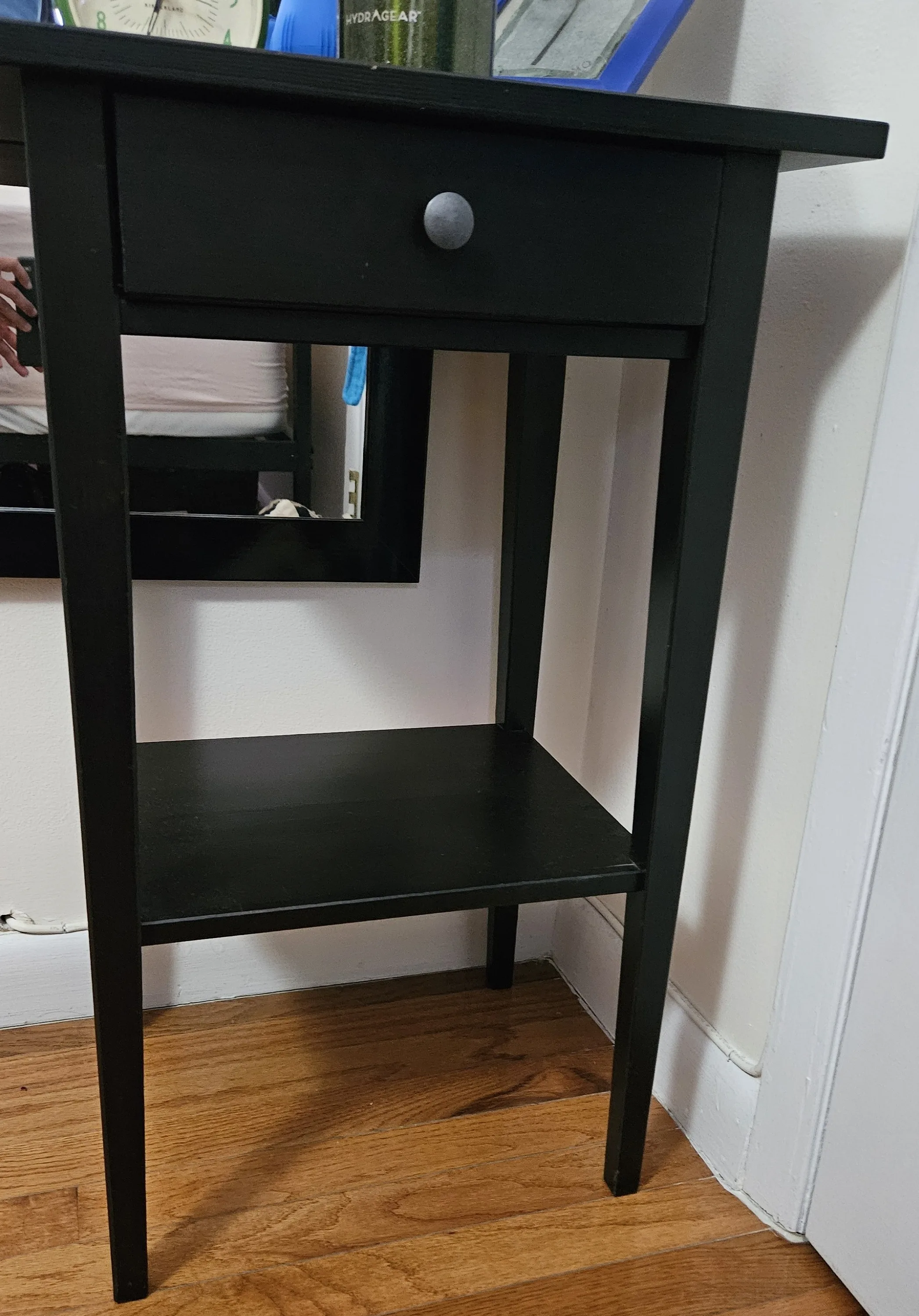 Black Nightstand with Drawer & Shelf