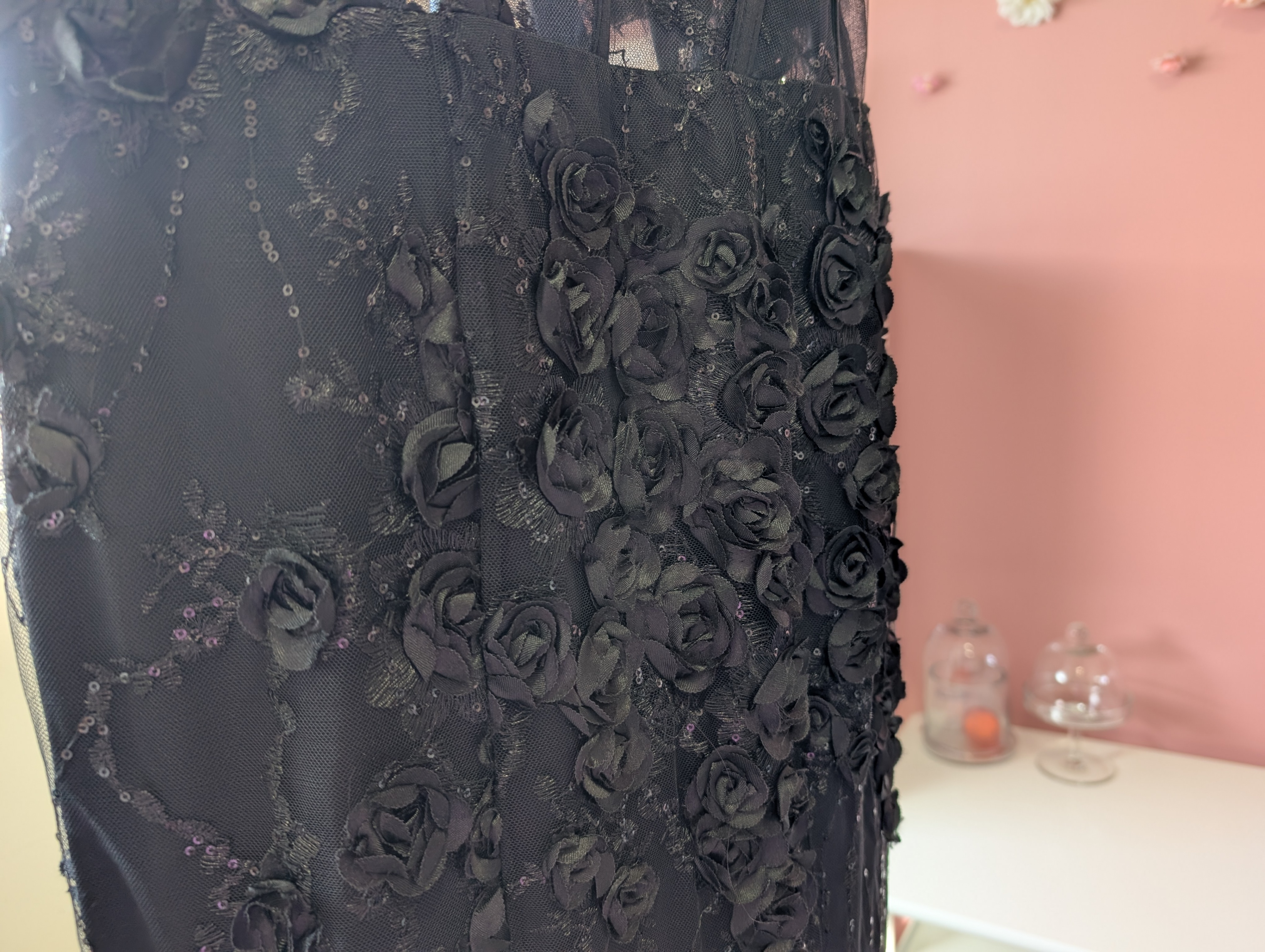 Size Small Black Corset Gown with 3D Floral Embellishments - photo 3