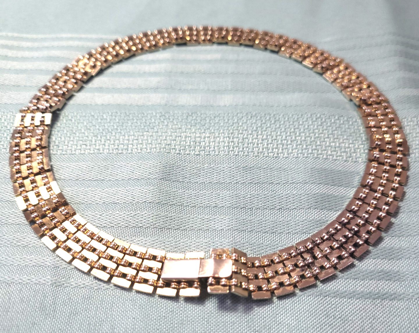 Vtg 1980s Gold Tone Brick Link Collar Necklace 15.5" Wide - photo 2