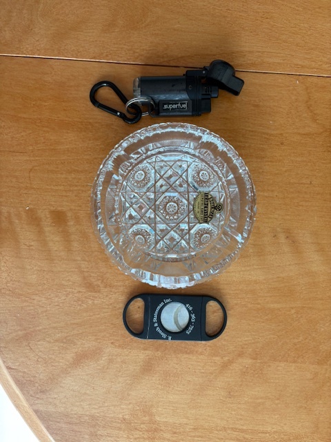 Lead Crystal Ash Tray, Cigar knife and lighter