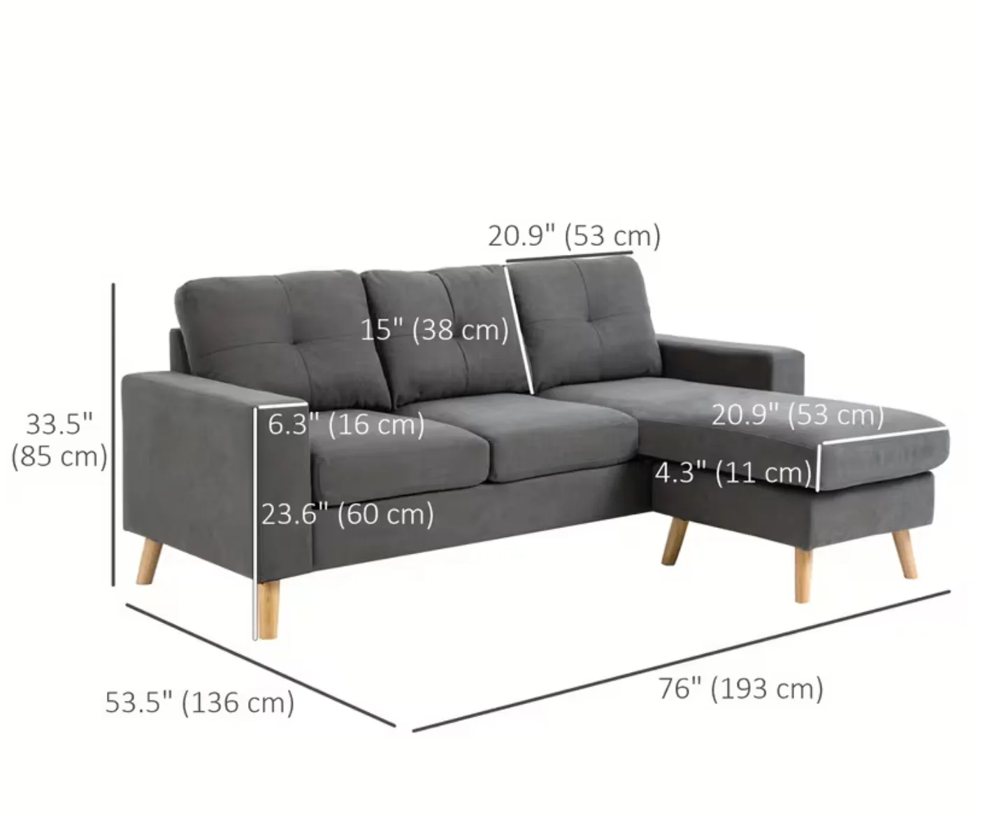 HOMCOM Modular Sectional Sofa – L-Shape with Reversible Chaise image indicator(2)