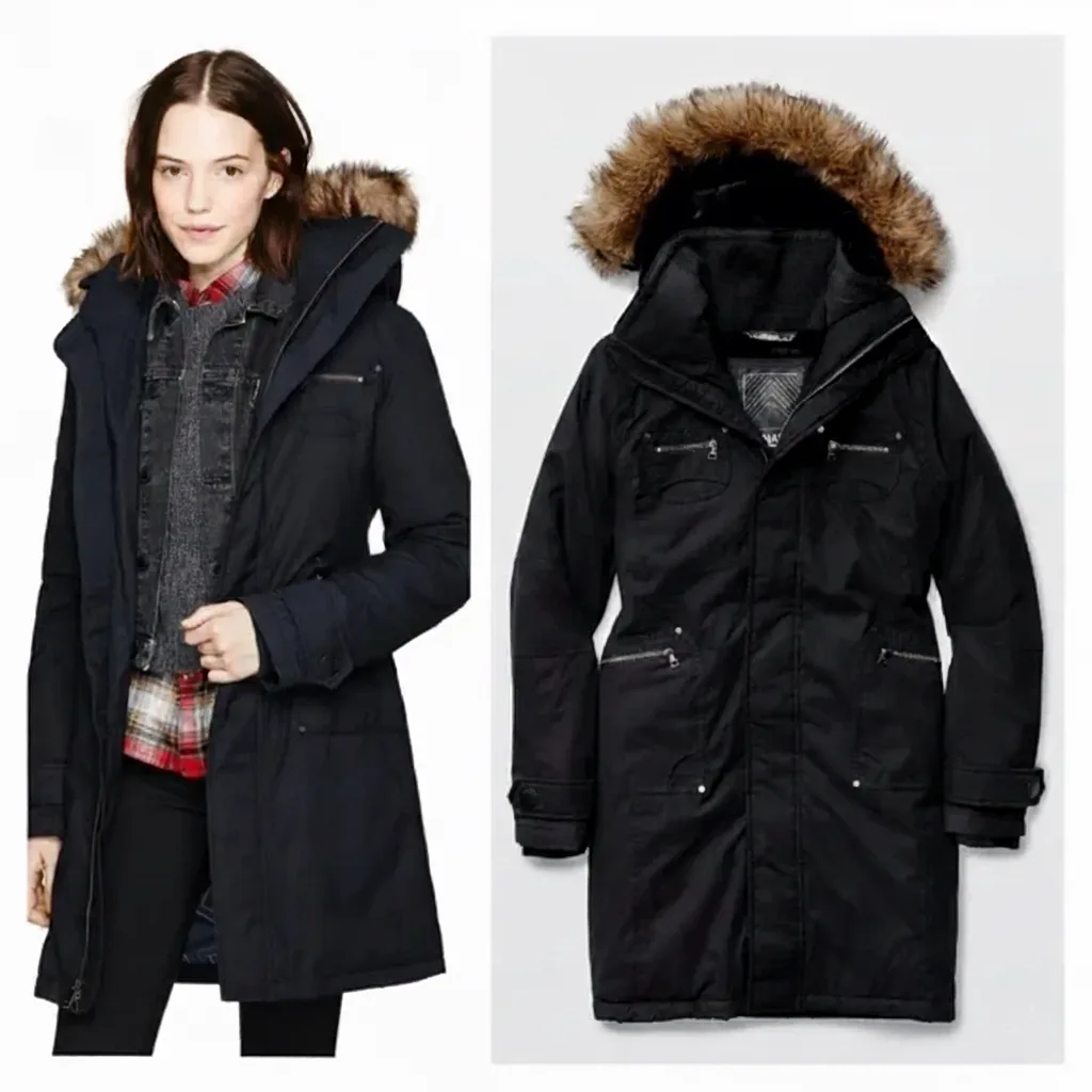 🔥 ARITZIA TNA Parka Black Long Coat Faux Fur Hood Women's (S)