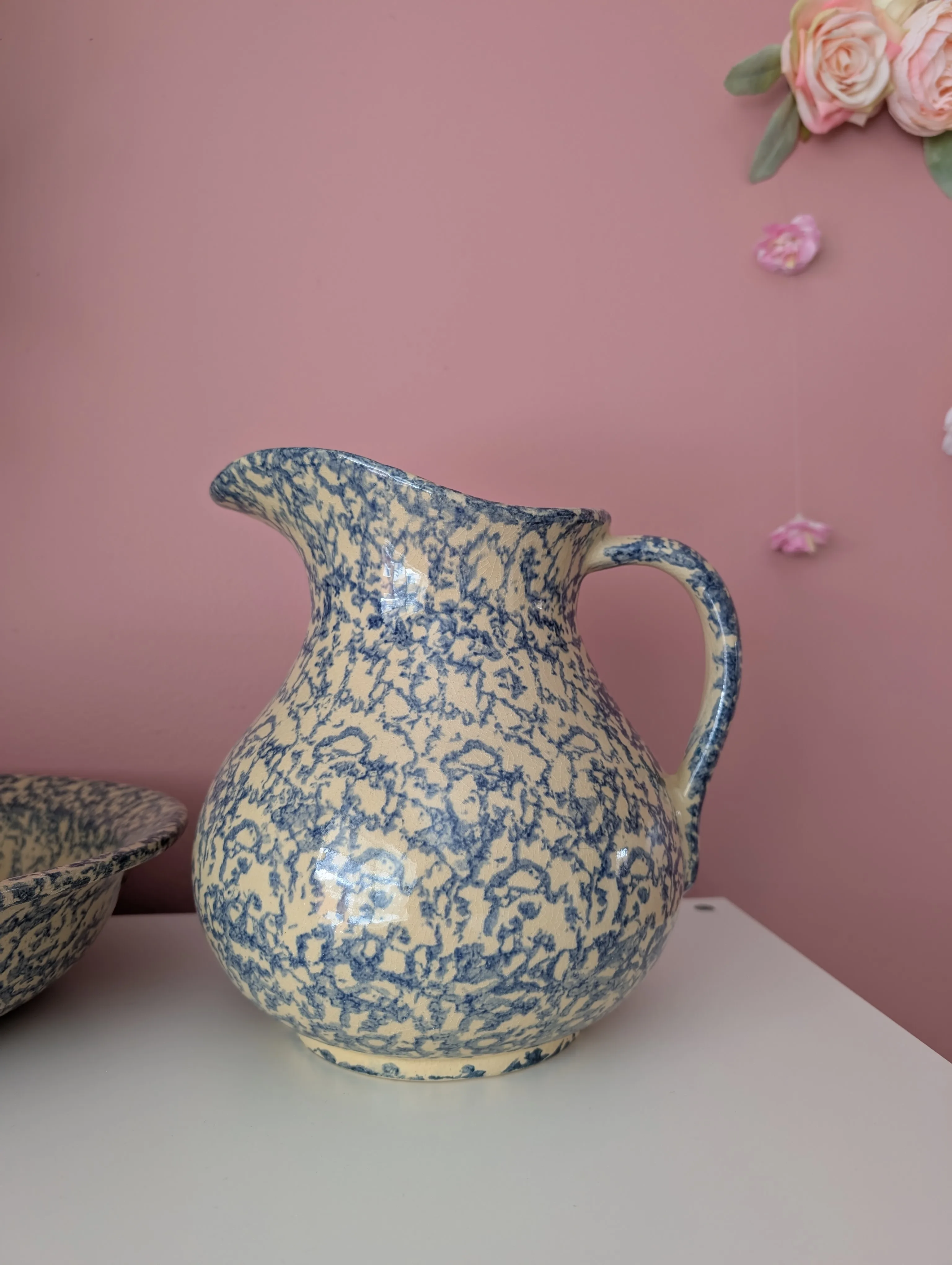 Vintage Blue & Beige Pitcher and Bowl Set image indicator(3)