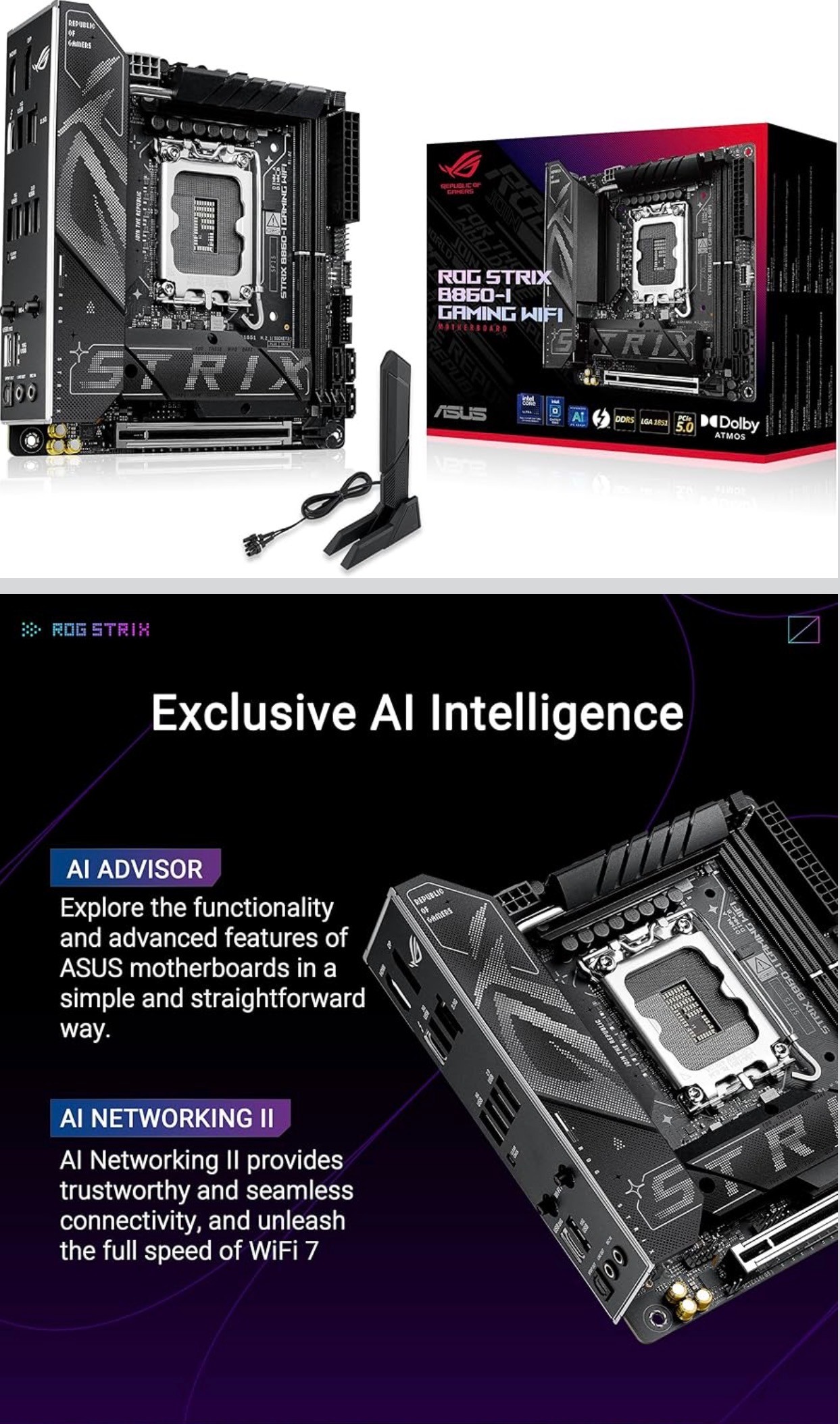 ASUS ROG Strix B860-I Gaming WiFi, Mini-iTX Motherboard Wifi 7