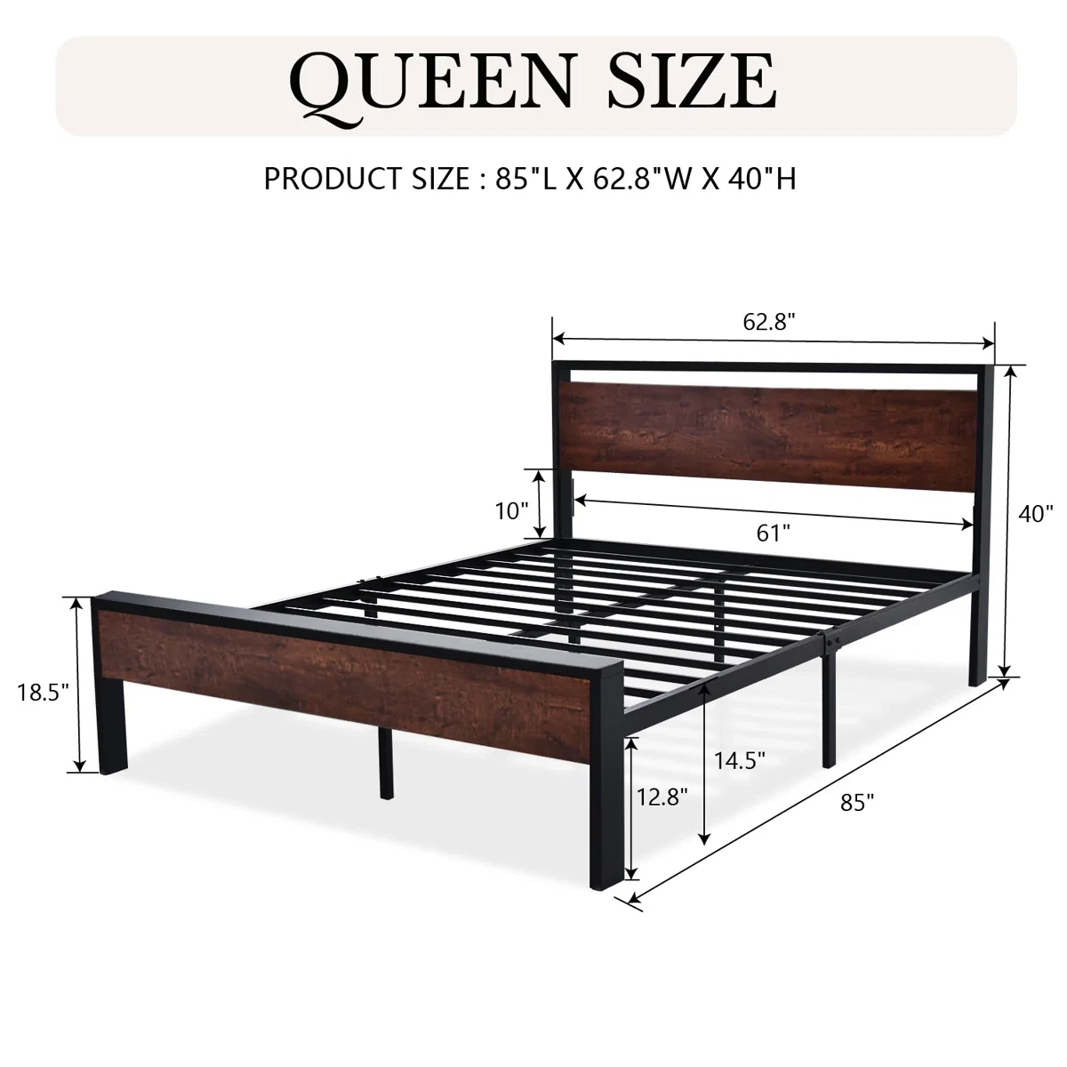 Metal Queen Size Bed Frame with Headboard