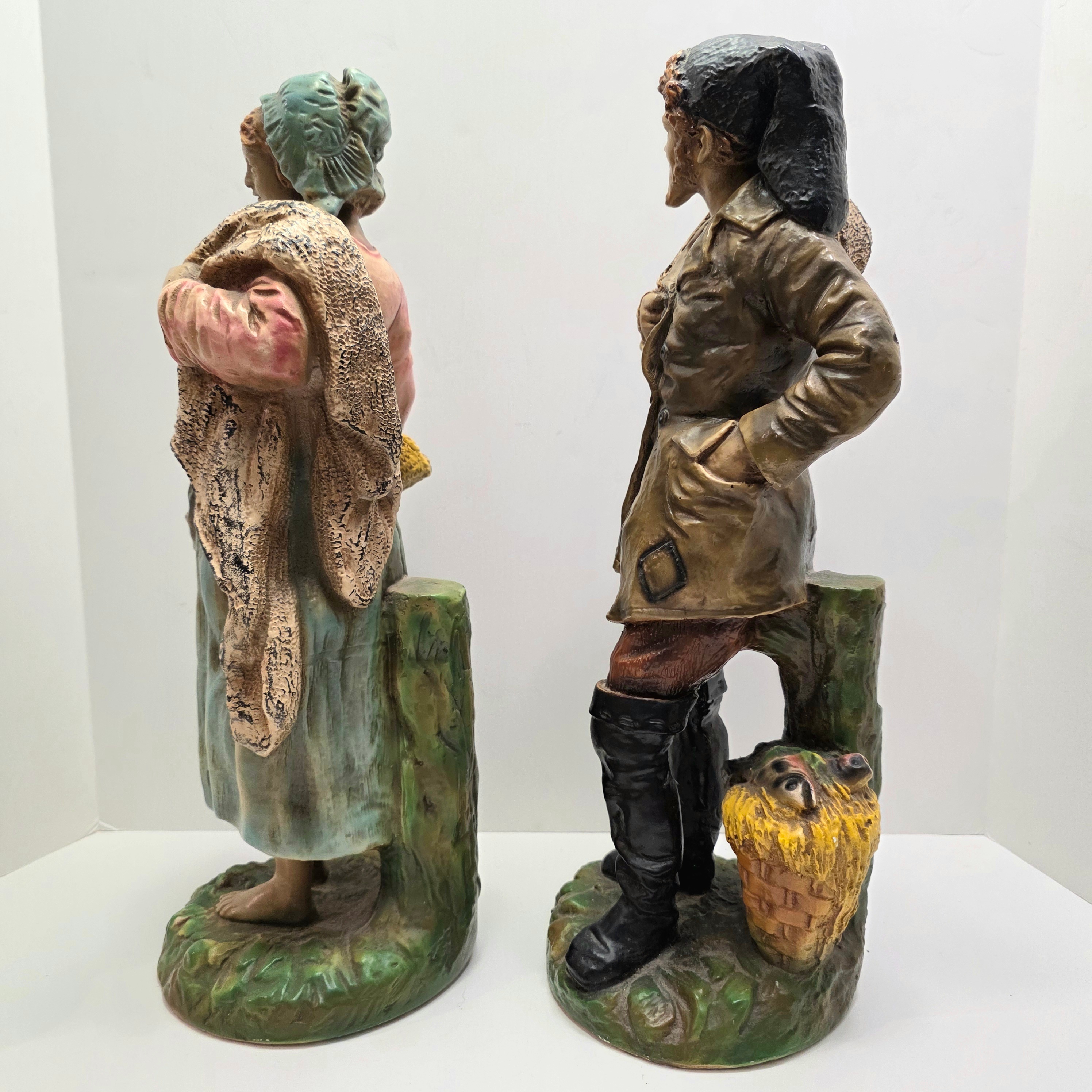 Vintage Large Peasant Couple Chalkware Figurines - photo 4