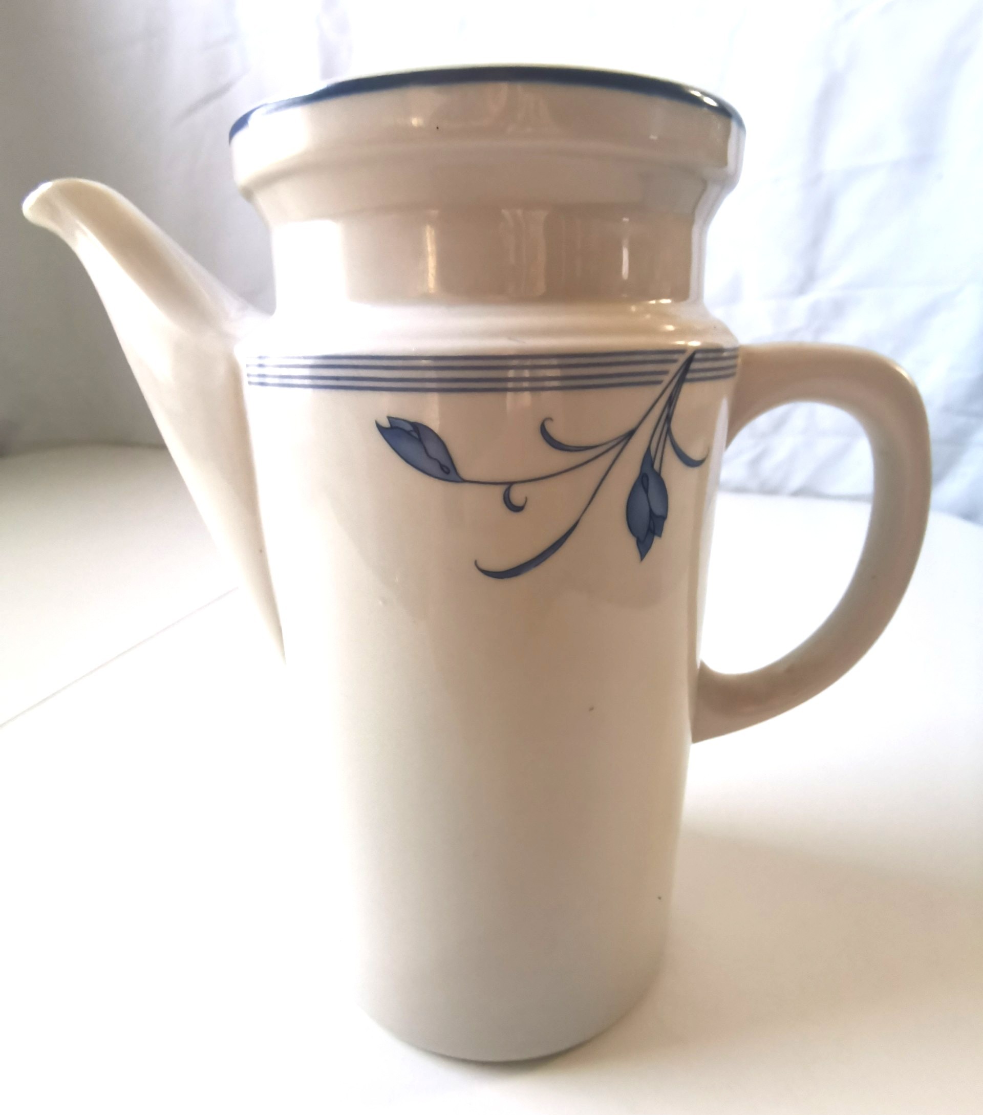 Vintage Royal China Blue Flower Ironstone Pitcher Banded Ribbed