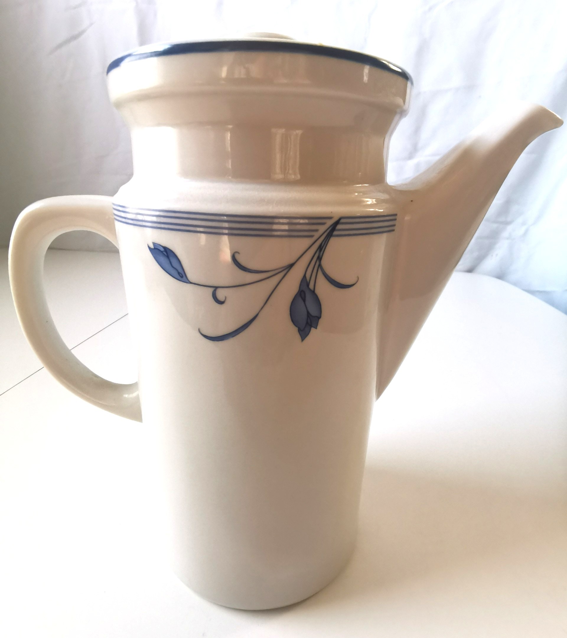 Vintage Royal China Blue Flower Ironstone Pitcher Banded Ribbed - photo 3